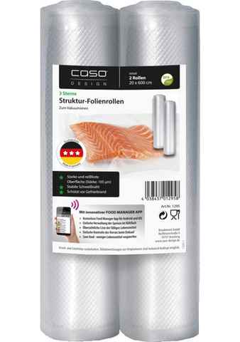 Caso Vakuumier-Folienrollen 1295, Zubehör für alle CASO Balken-Vakuumierer FreshVAC WMF Rommelsbacher LAIDA Gastroback FoodSaver Solis Steba Lava, 20x600cm; 2 Stk. Stärke 105 µ