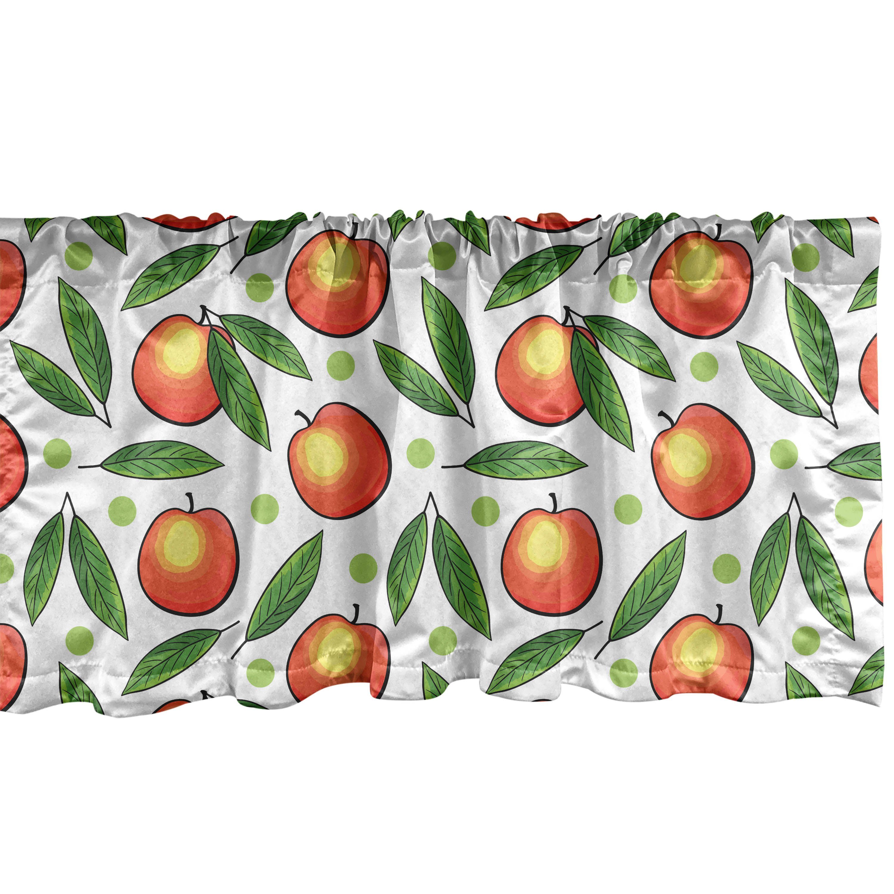 Scheibengardine Vorhang Volant für Küche Schlafzimmer Dekor mit Stangentasche, Abakuhaus, Microfaser, Früchte Pfirsiche mit Blättern und Punkte