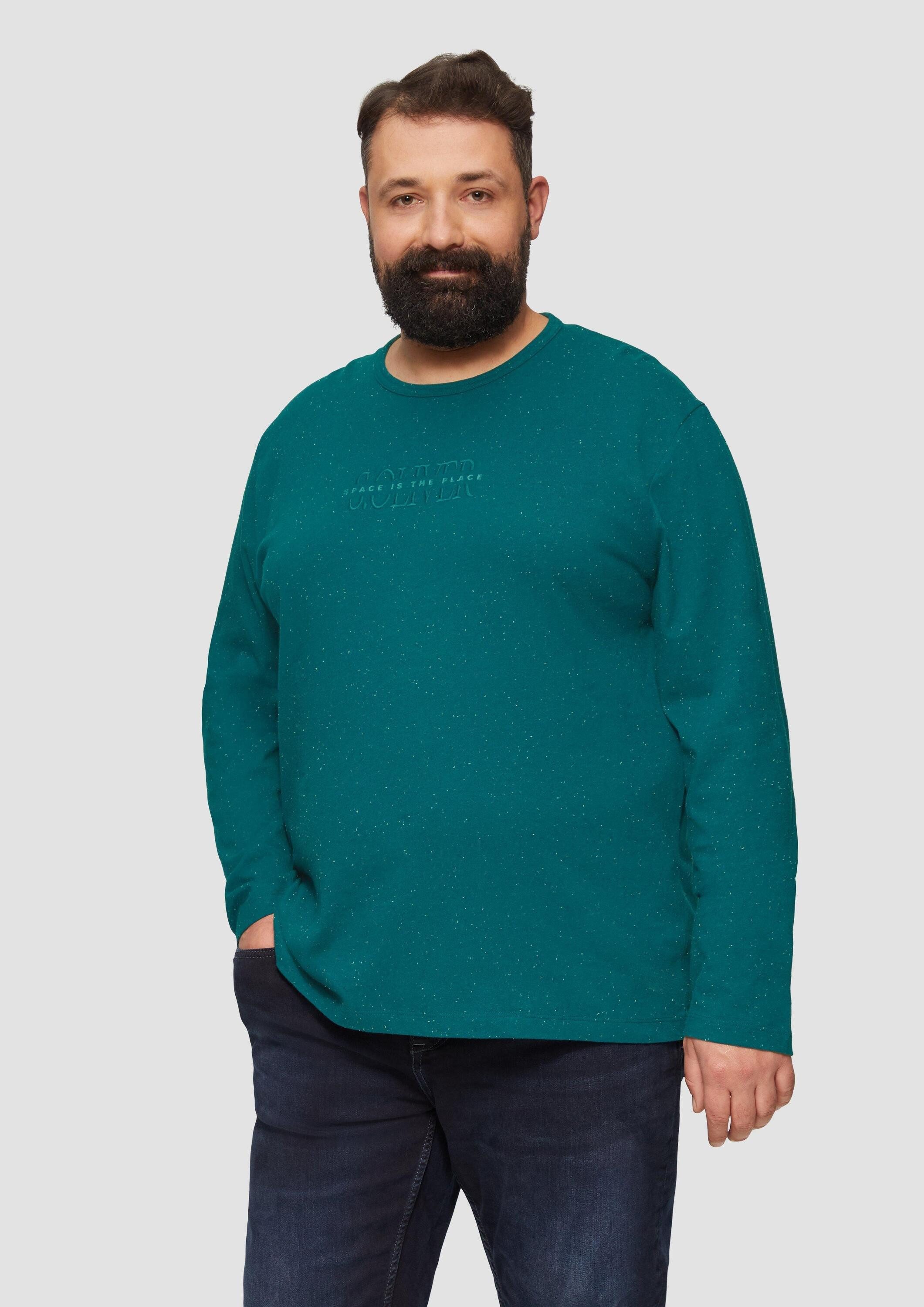 s.Oliver Langarmshirt T-Shirt Meliertes Longsleeve aus Jersey mit Logo-Print