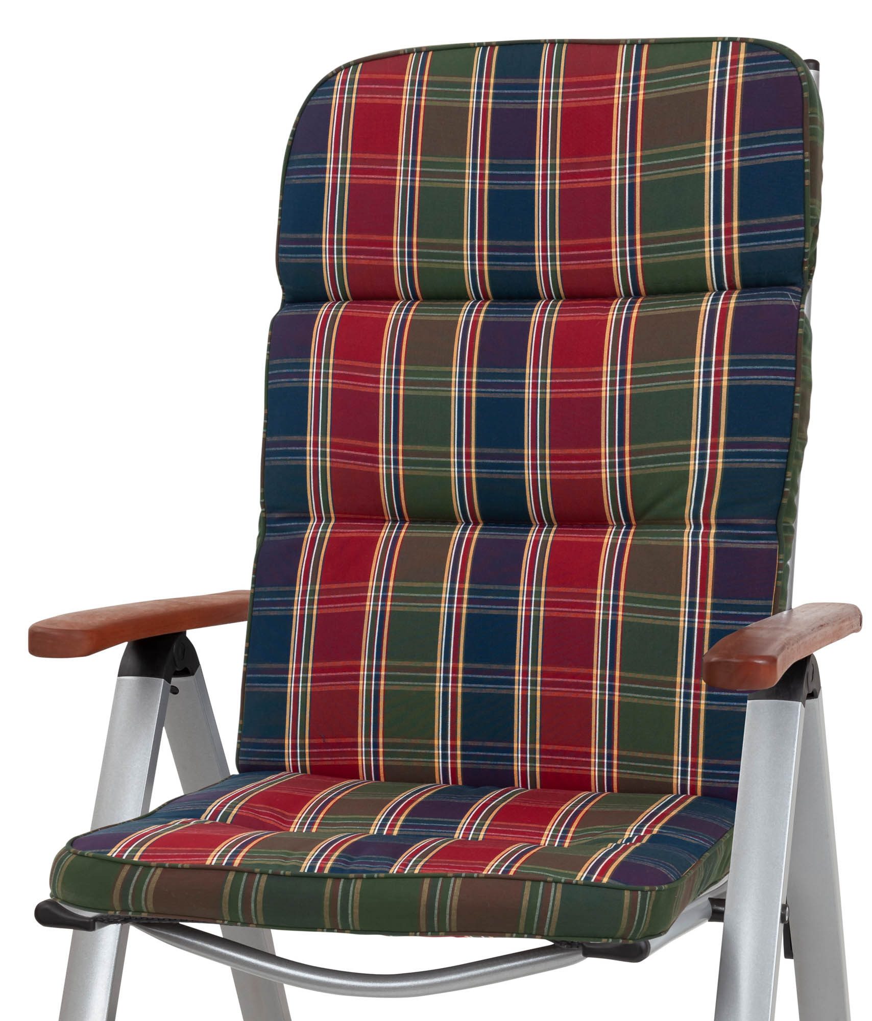 KETTtex Hochlehnerauflage Hochlehner Kreta 8699 rot-blau-grün kariert 120x50x7 cm KETTtex, (1 St), Halteband verstellbar mit Bindebändern