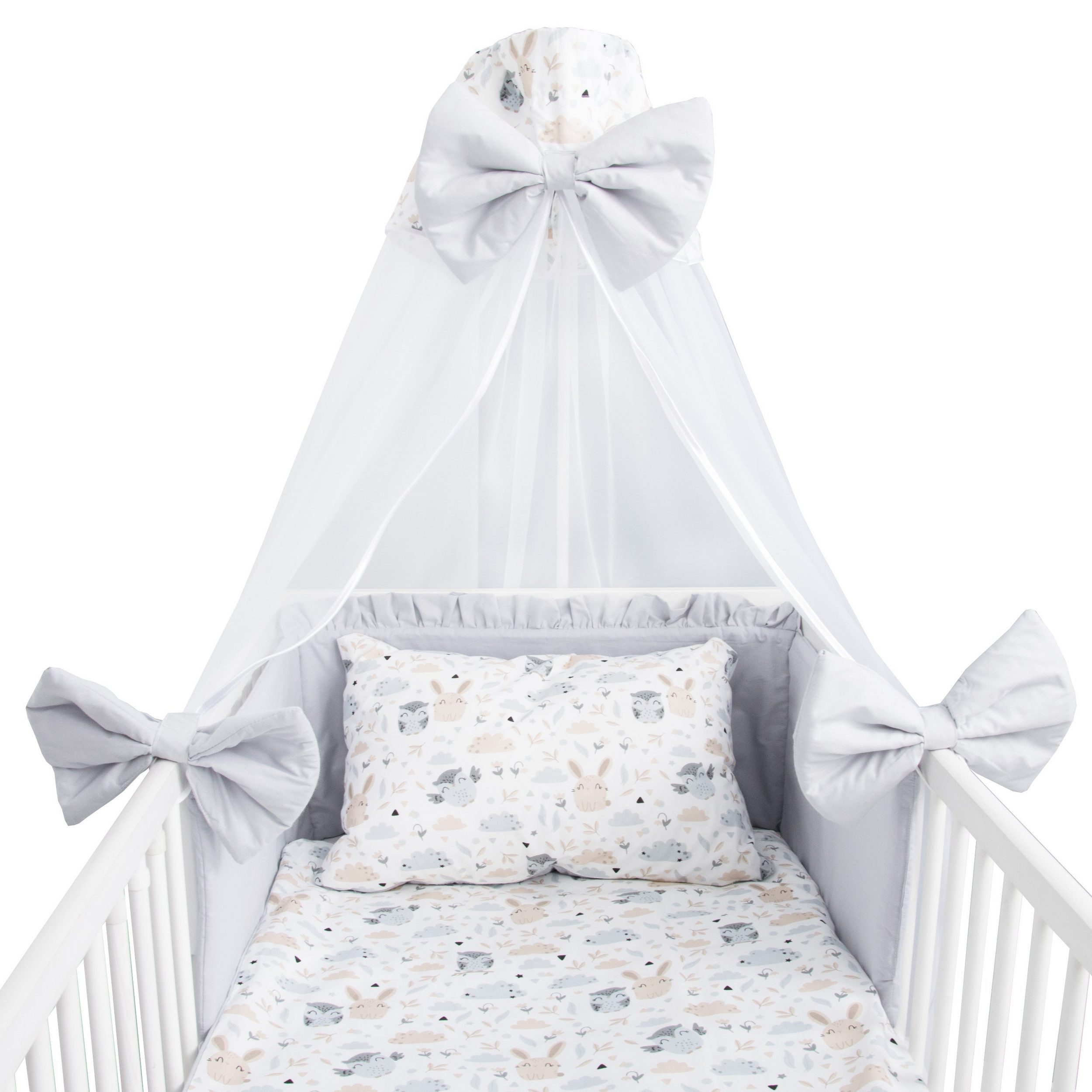 Amilian Babybettwäsche Set 7-teilig - Постільна білизна 100x135 - Kissenbezug 40x60 - mit Himmel, Chiffonhimmel, 7 teilig, Komplett-Set für Babybett; Gitterbett - Kinderbettwäsche