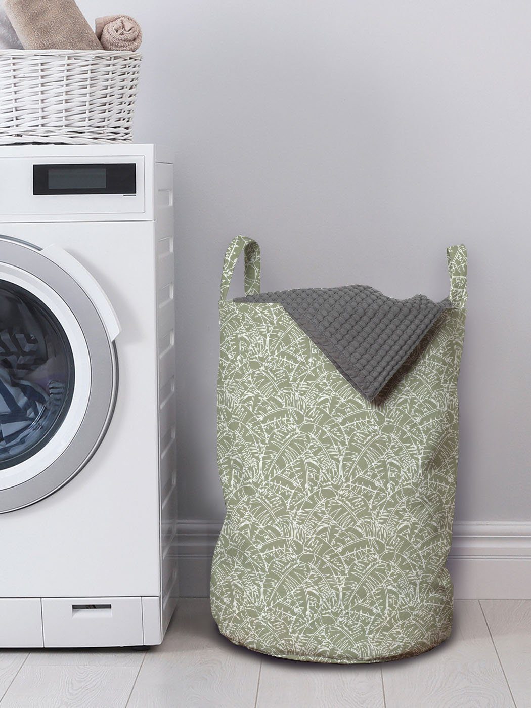 Abakuhaus Wäschesäckchen Wäschekorb mit Abstrakt Waschsalons, Leaves Kunst Griffen Komplizierte Kordelzugverschluss Palm für