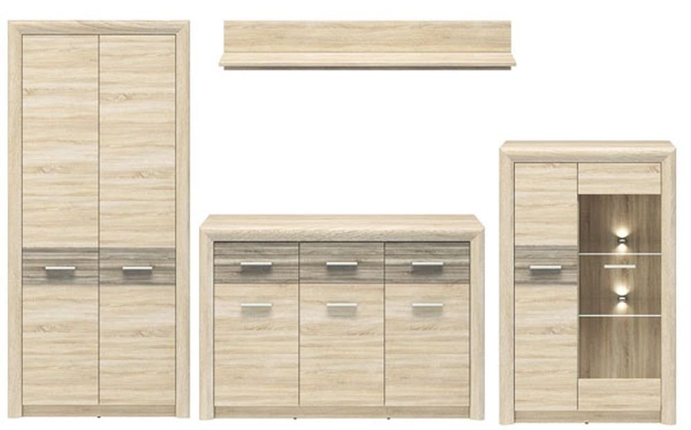 Feldmann-Wohnen Wohnwand Castel, (Set, 1 66 Stauraumschrank cm 201 cm - 1 1 / Wandregal), / 1 Highboard 43 - B/T/H: - Gesamtmaße 315 Kommode - cm