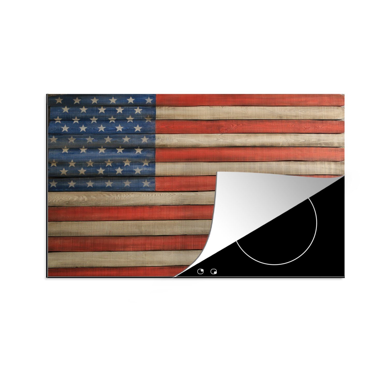 MuchoWow Herdblende-/Abdeckplatte Flagge der Vereinigten Staaten auf einem Holzpfahl, Vinyl, (1 tlg), 81x52 cm, Induktionskochfeld Schutz für die küche, Ceranfeldabdeckung