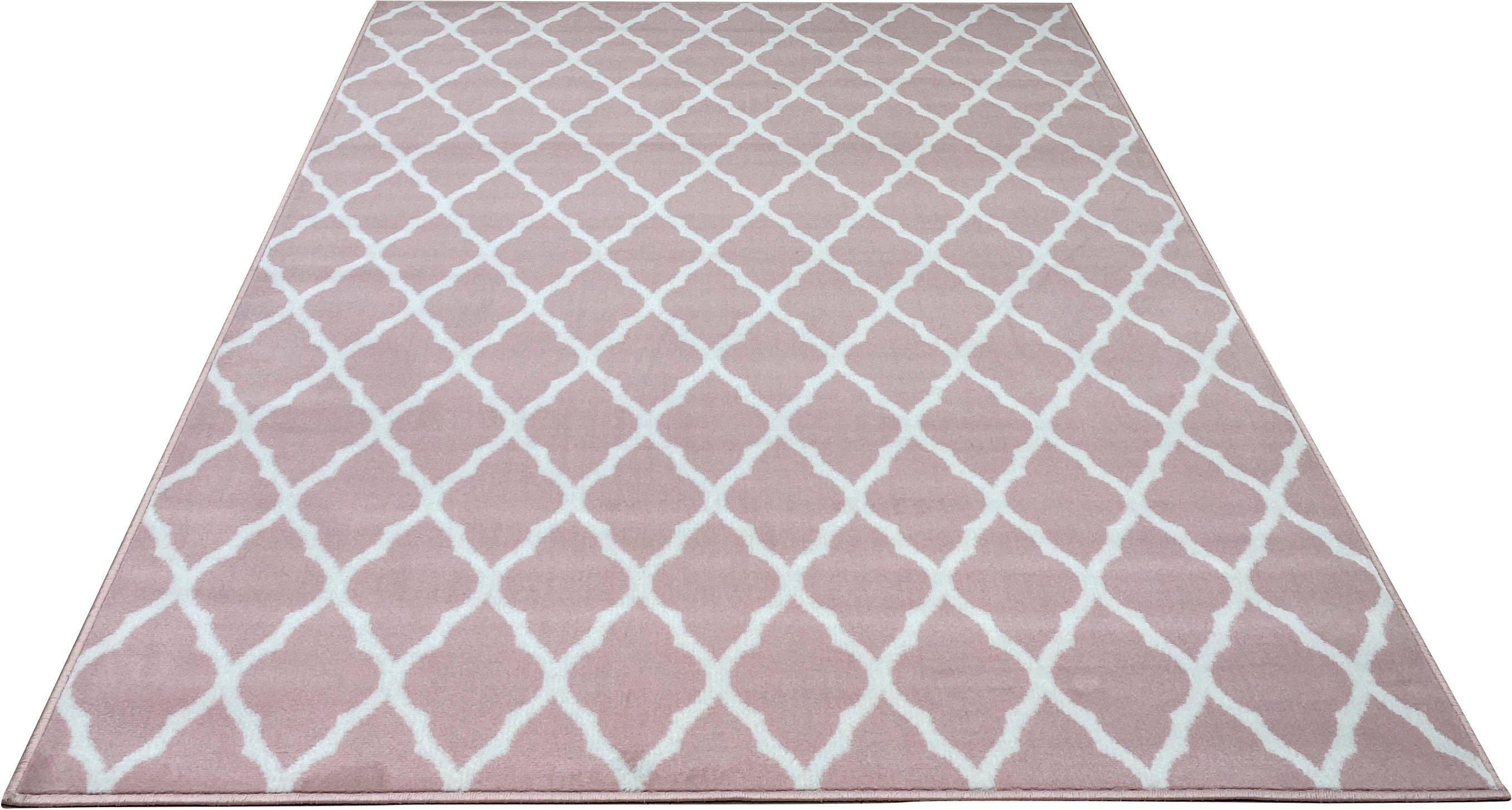 Teppich Elliota, Leonique, rechteckig, Höhe: 7 mm, grafisches Rauten-Design, modern, Kurzflor-Teppich rosé