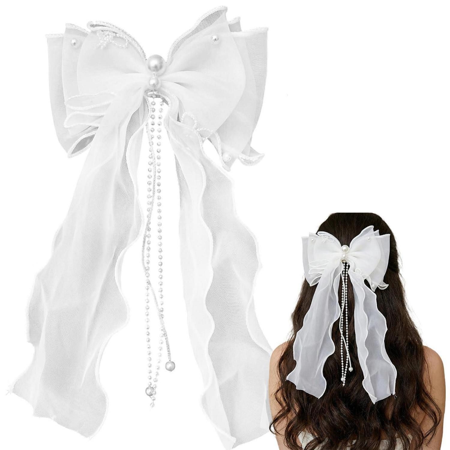 LuxusKollektion Haarclip Haarschmuck Kommunion Mädchen Schleife Perlen Weiß