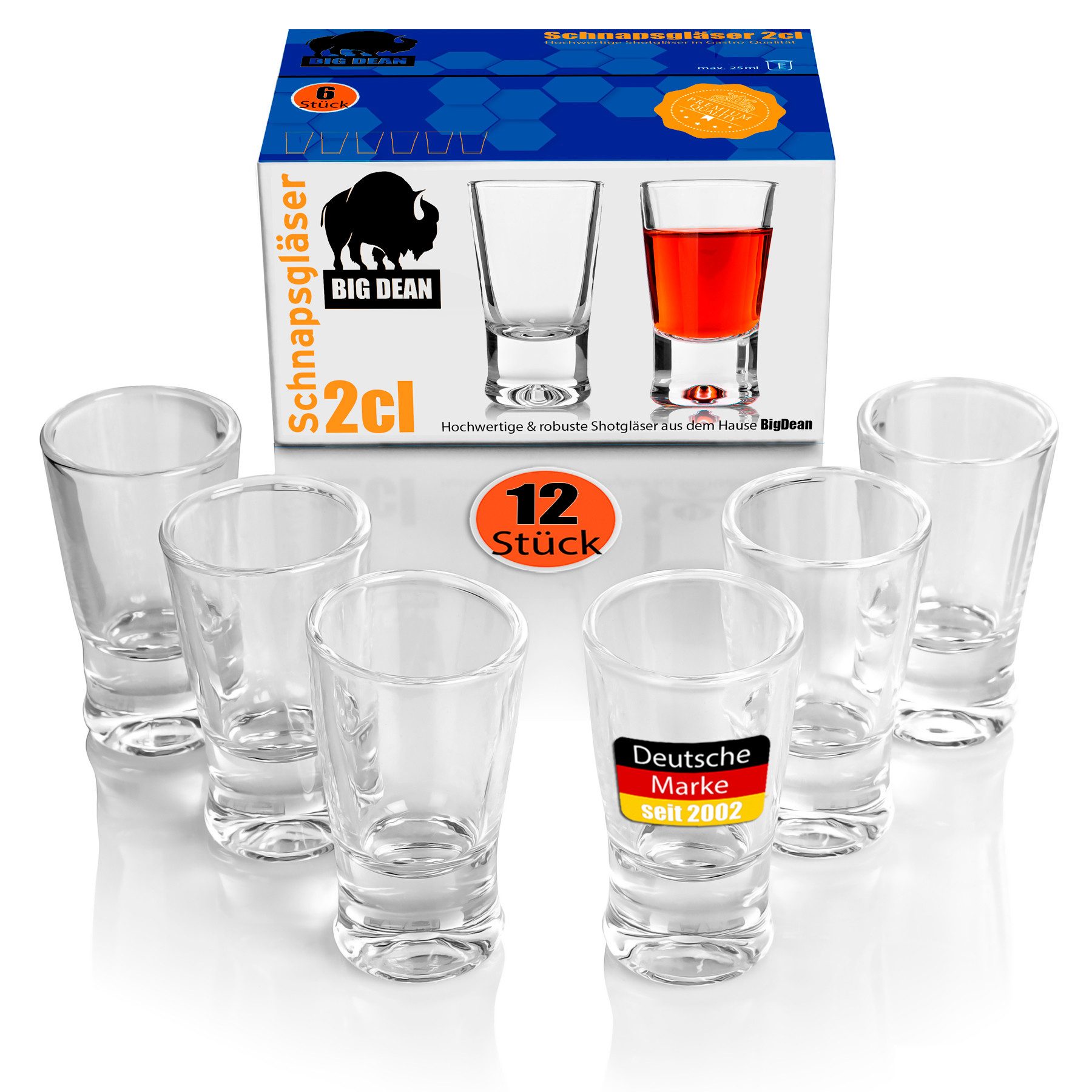 Schnapsglas 12 Stück Shotgläser 2cl in Geschenkbox spülmaschinenfest