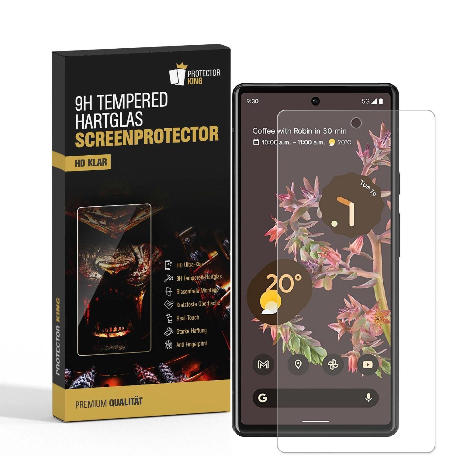 Protectorking Schutzfolie 2x 9H Panzerglas für Google Pixel 6 Displayschutz Panzerfolie Hartglas, (2-Stück), Displayschutzglas, Schutzglas Echtglas Tempered 9H Härte HD-KLAR