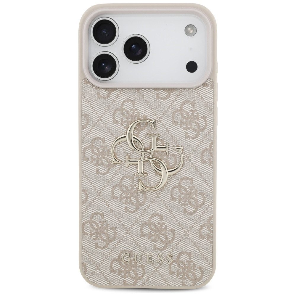 Guess Handyhülle iPhone 17 Pro Max Kunstleder rosa Big Logo Metall goldfarben 6,9 Zoll, Kantenschutz