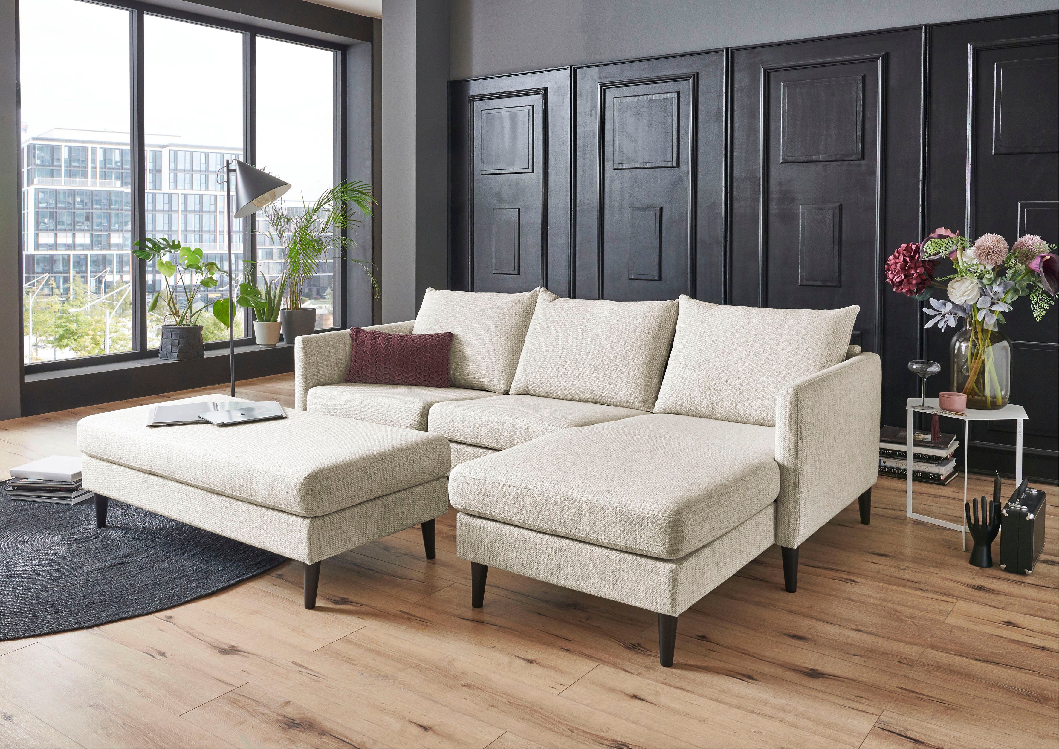 ATLANTIC home collection Ecksofa Rekvik, mit Wellenunterfederung, mane beidseitig montierbar creme