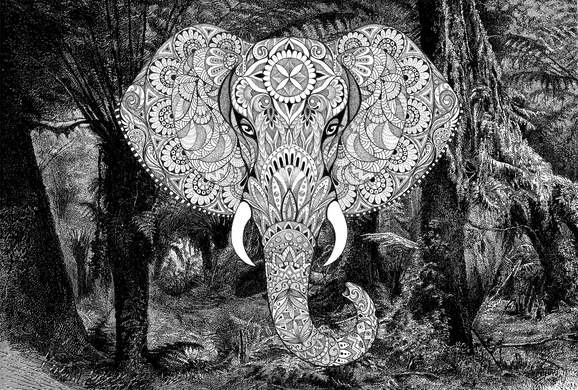 Architects Paper Fototapete Atelier 47 Elephant Head 1, glatt, orientalisch, (4 St), Vlies, Wand, Schräge, Decke