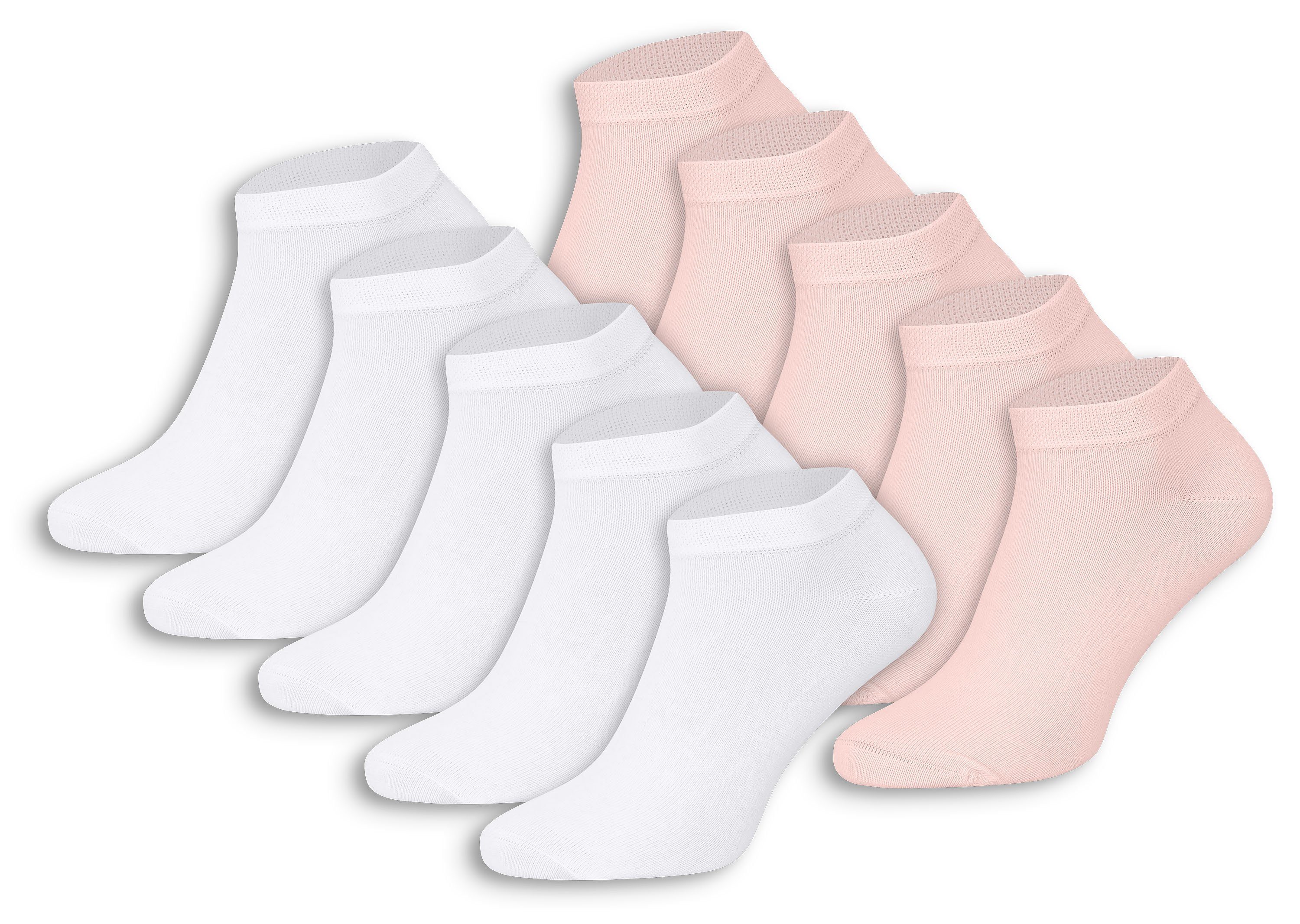 Burnell & Son Sneakersocken Sneaker Socken für Herren & Damen (Beutel, 10-Paar) mit Komfortbund aus Baumwolle 5x Rosa 5x Weiß