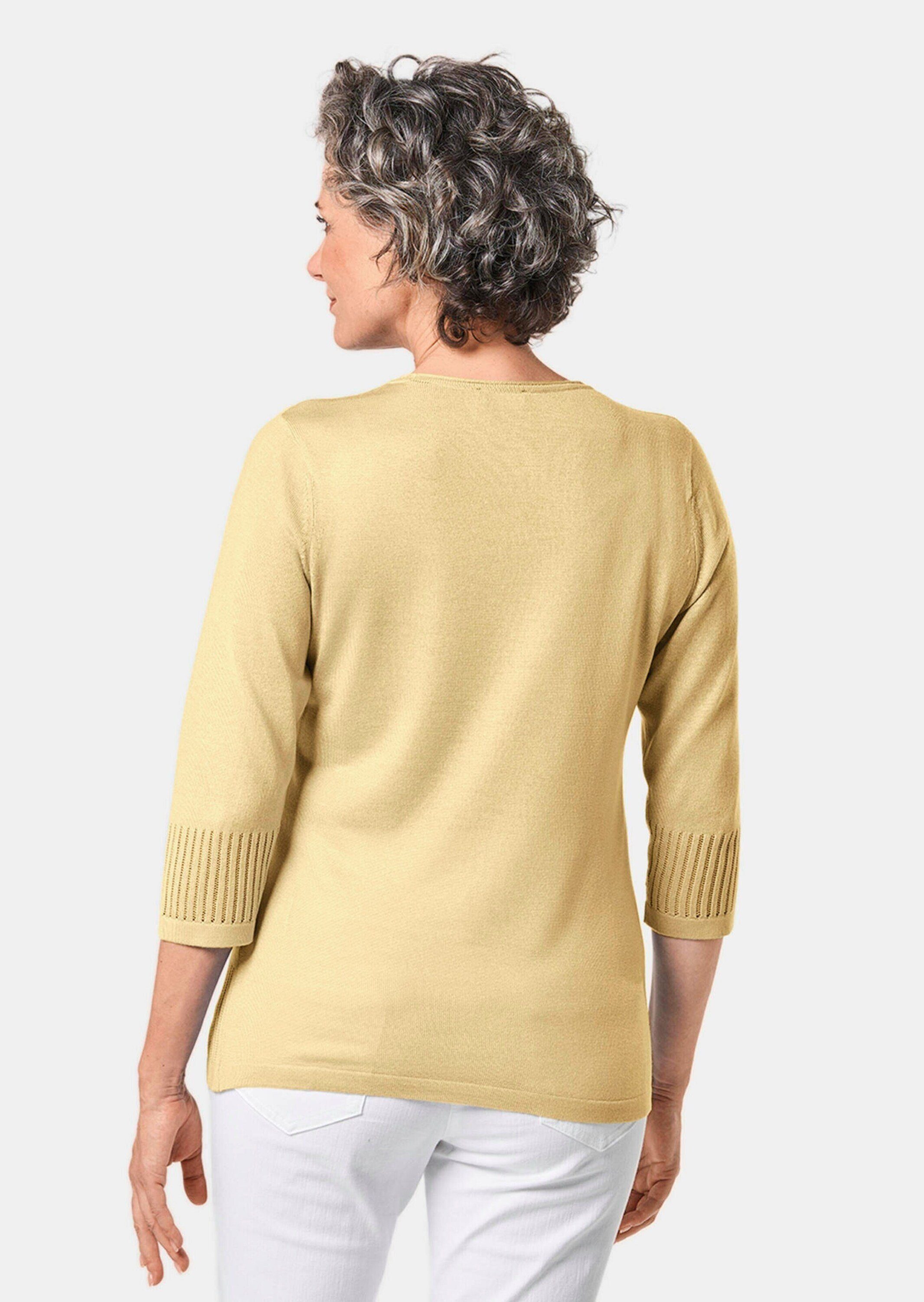 GOLDNER 3/4 pastellgelb mit Arm-Pullover Ajour-Pullover Gepflegter femininen Durchbrüchen