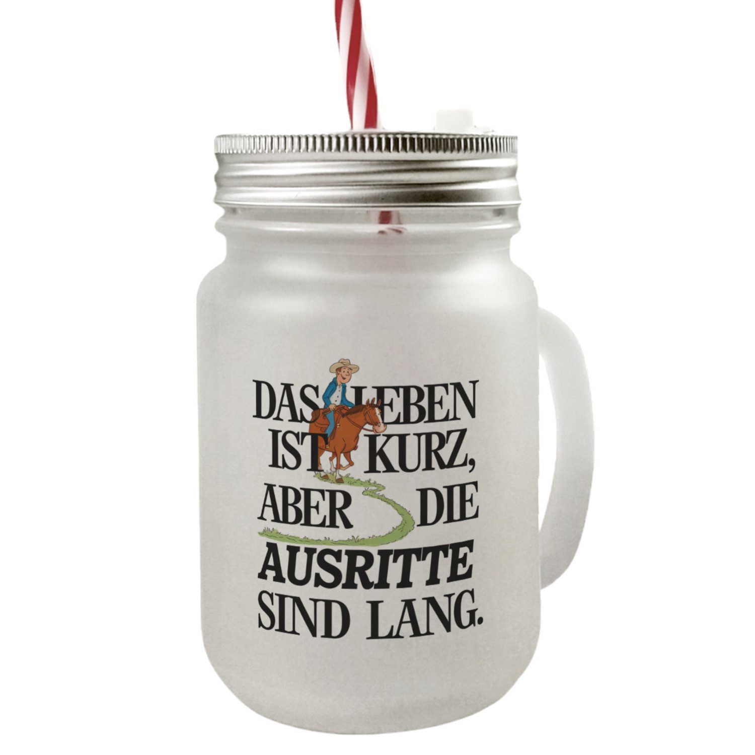 Glas Reiter Spruch Mason Jar Henkel Trinkglas mit Deckel Ausritte sind lang