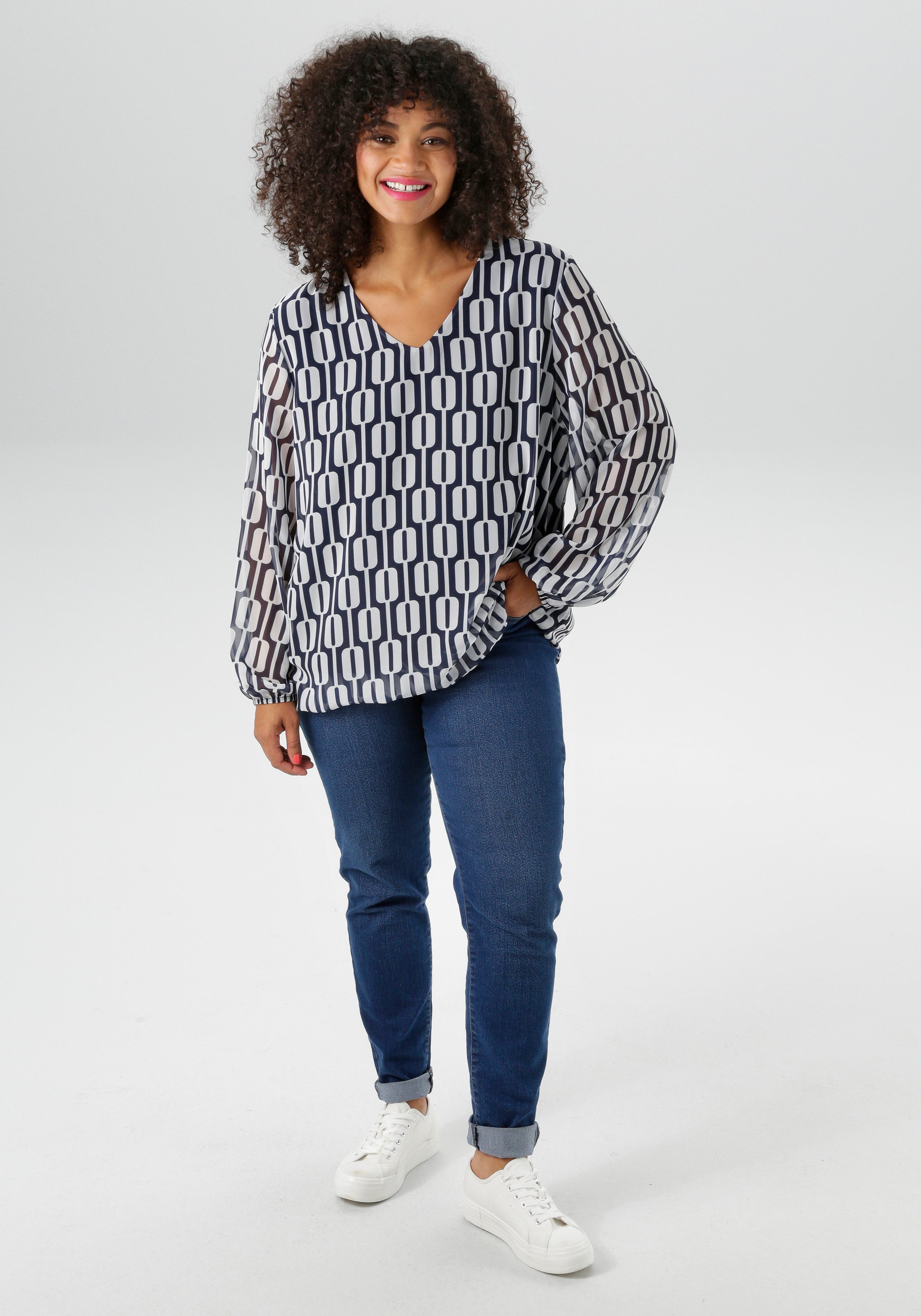 Aniston PLUS Schlupfbluse mit grafischen Druck - NEUE KOLLEKTION günstig online kaufen