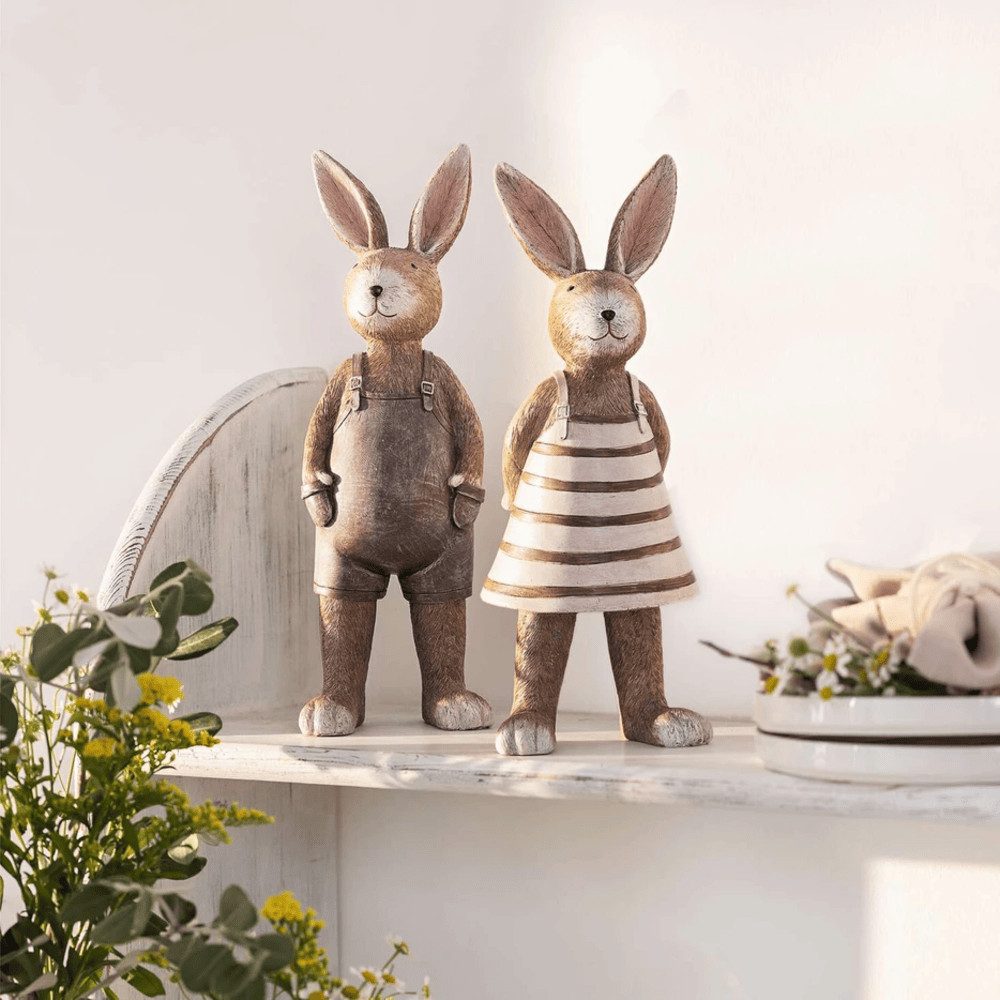 Home-trends24.de Osterhase Hasen Paar 2er Set Deko Figur Osterdeko Ostern Frühling Dekofigur
