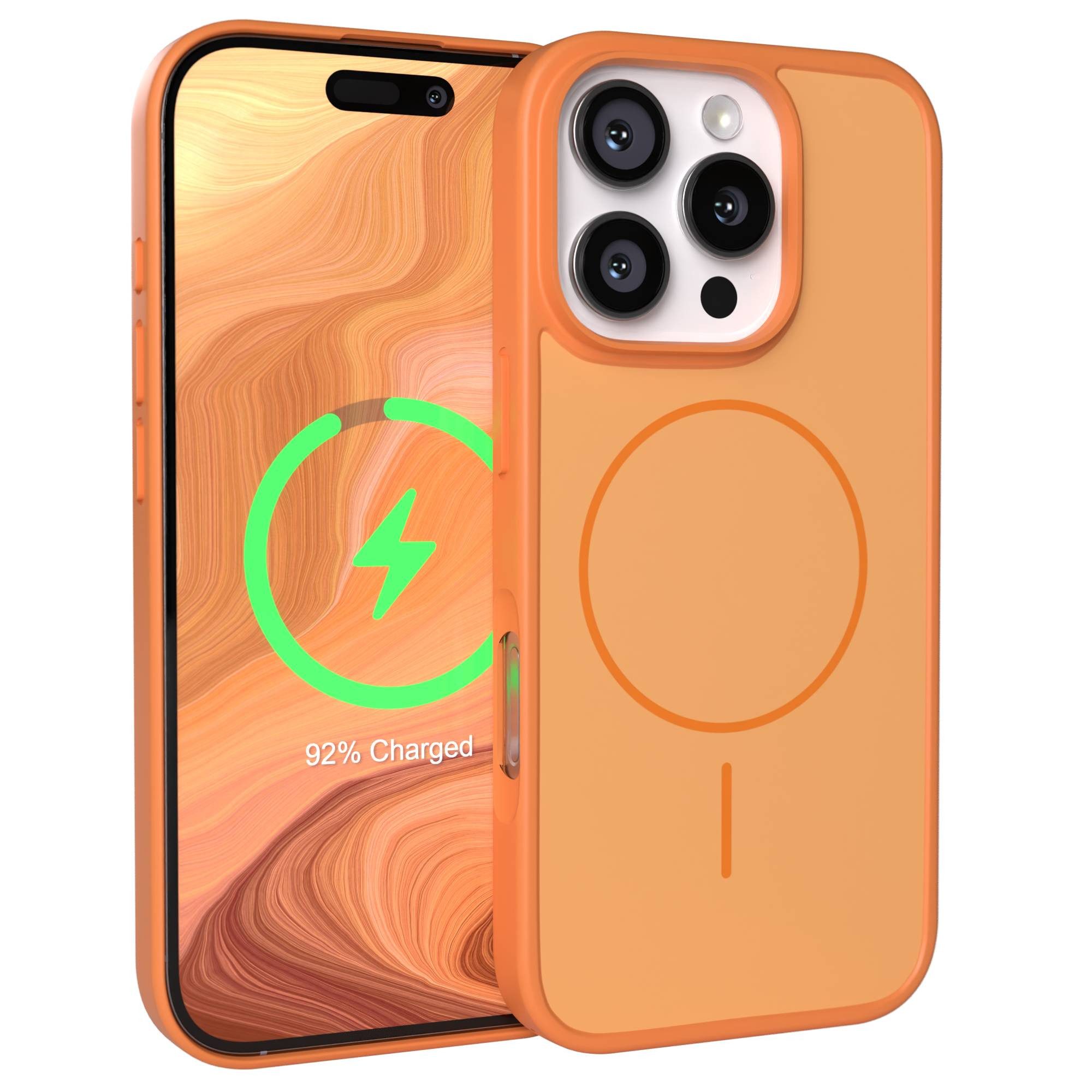 EAZY CASE Handyhülle Slim Outdoor MagSafe Case für Apple iPhone 16 Pro 6,3 Zoll, Robustes Slim Case mit MagSafe Kompatibilität in Orange