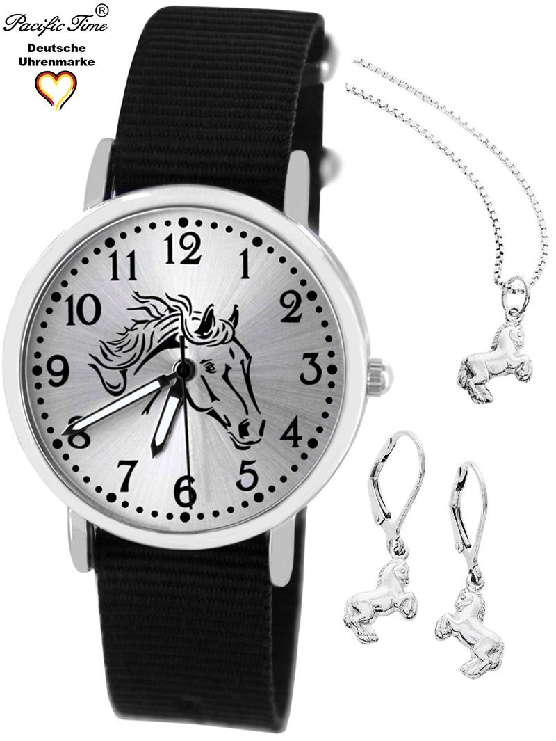 Pacific Time Quarzuhr Set Kinder Armbanduhr Pferd Wechselarmband und Schmuckset, (mit 925er Schmuckset), Mix und Match Design - Gratis Versand