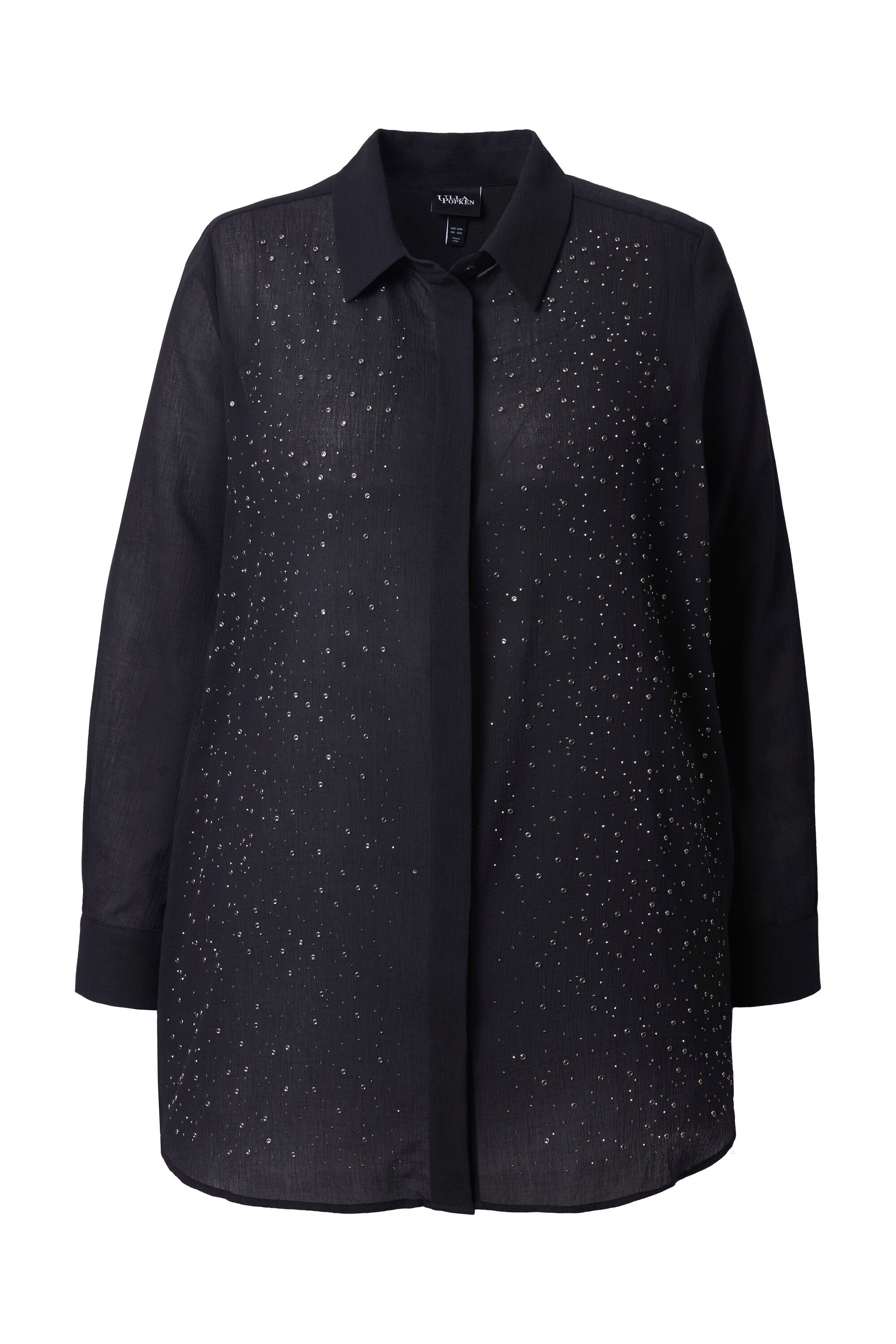 Ulla Popken Hemdbluse Bluse Ziersteinchen Hemdkragen Langarm günstig online kaufen