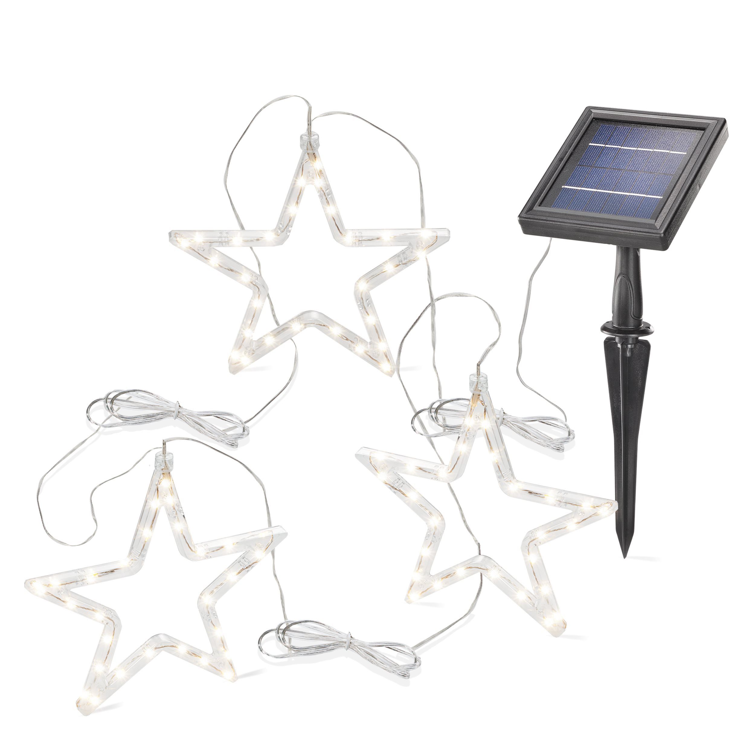 esotec LED-Lichtervorhang Solar Lichtervorhang Sternenregen 3 Sterne mit je 28 LEDs 2800K 102580