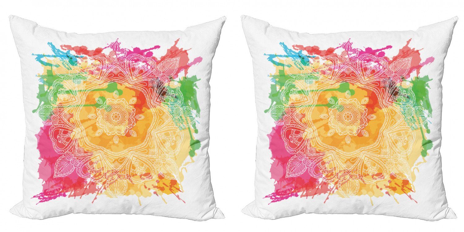 Kissenbezüge Modern Accent Doppelseitiger Digitaldruck, Abakuhaus (2 Stück), Regenbogen-Mandala umreißen Blume