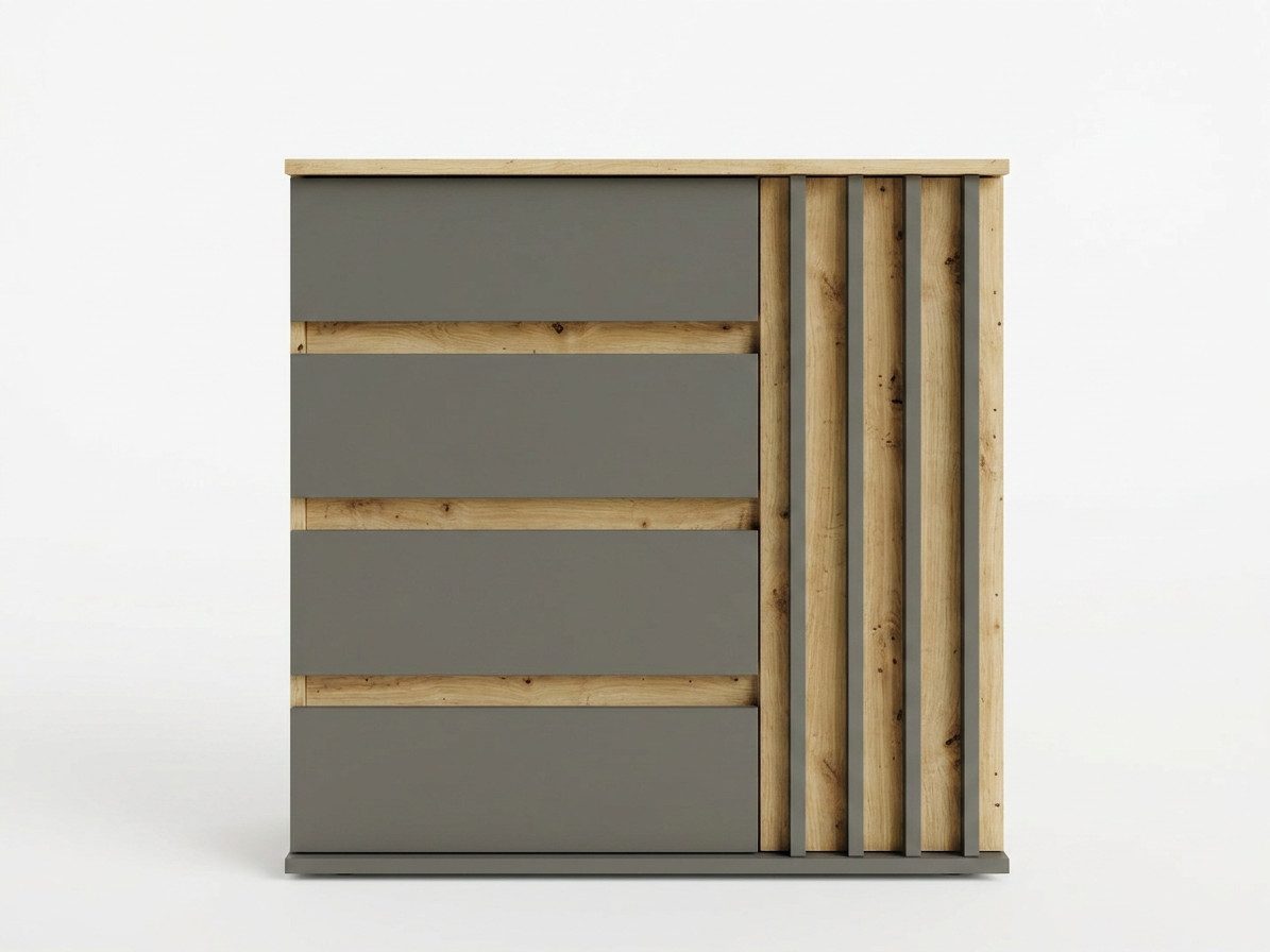 Home affaire Kommode LANDUVA Sideboard mit viel Stauraum, Breite 80 cm, Schrank mit Schubladen und 1 Tür, Lamellen Design – Bild 2 von 5