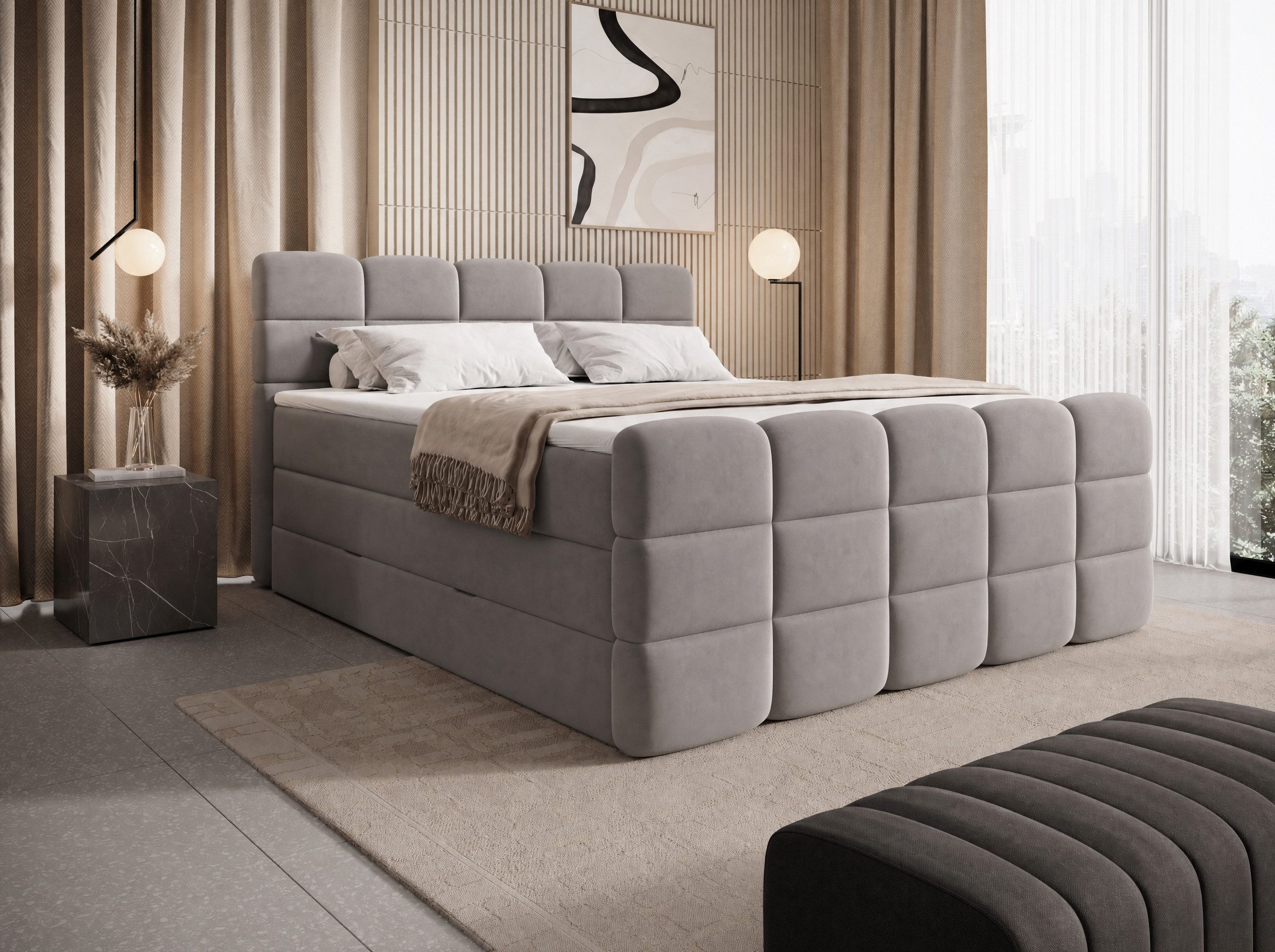 wonello Boxspringbett Carenzo, Samt Doppelbett mit Bettkasten, wahlweise mit premium Topper