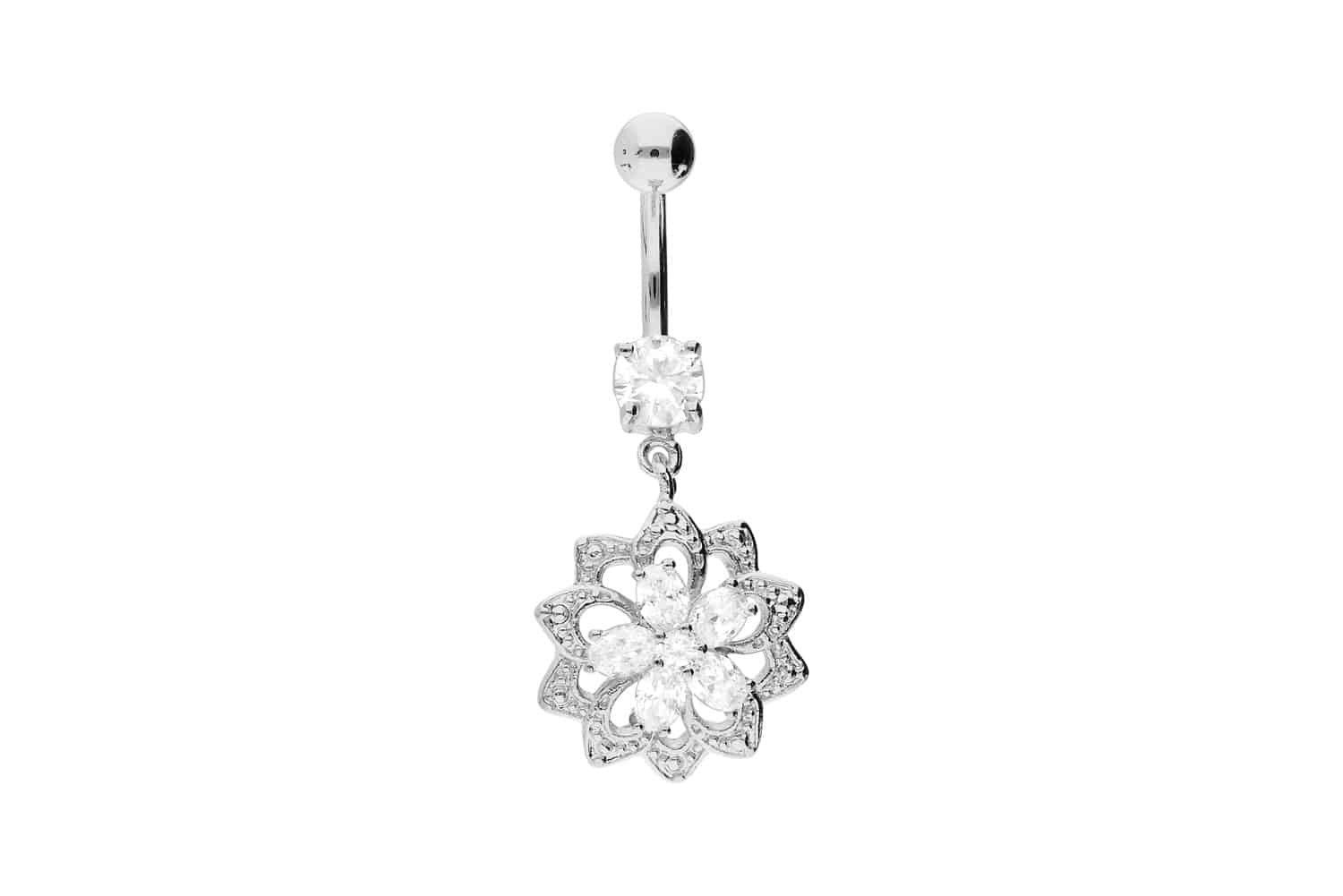 Bauchnabelpiercing Chirurgenstahl Bananabell mit Brass-Design ORIENTALISCHE KRISTALLBLUME