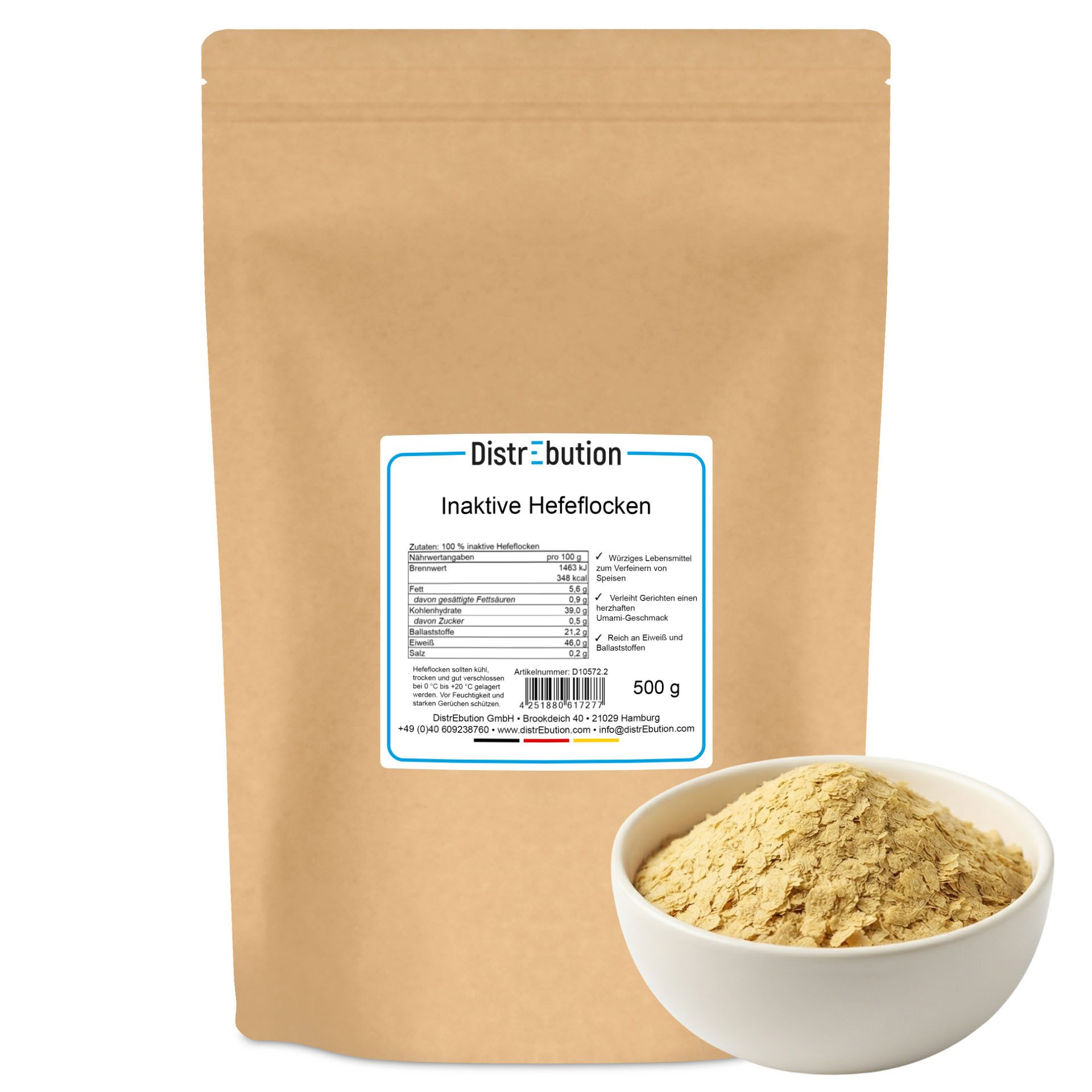 DistrEbution Gewürz Hefeflocken, vegane Parmesan-Alternative für Pasta und Salate, 1 x, Würzig-nussiger Umami-Geschmack, inaktive Nährhefe
