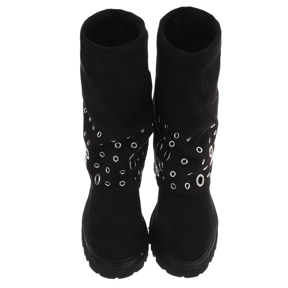 Ital-Design Modische Damenstiefel mit Ösen und robustem Absatz Plateaustiefel (90756031) Blockabsatz Stiefel in Schwarz – Bild 4 von 5