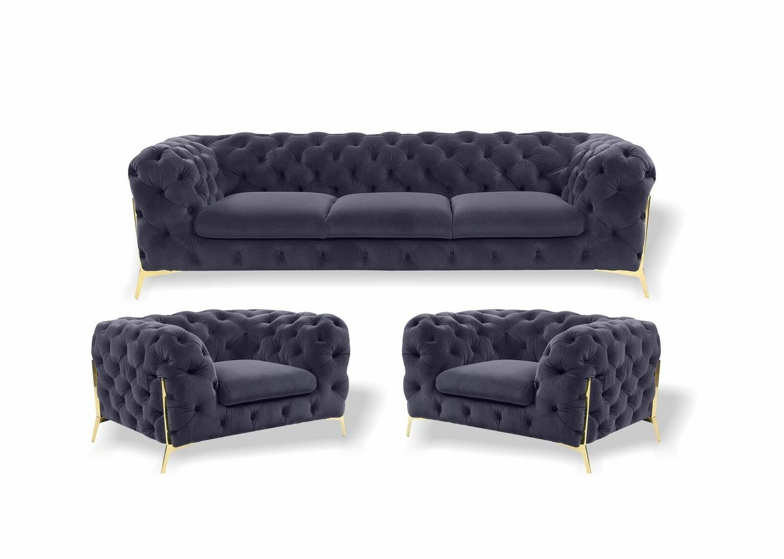 JVmoebel Sofa Blaue Chesterfield Designe Couch 311 Europe Stoff, in Sofa Sofagarnitur Made Sitz