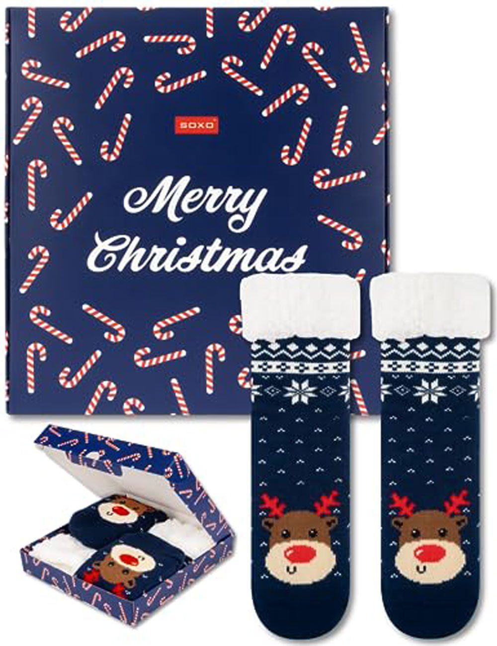 Soxo Socken Kuschelsocken Lustige Geschenke Paar) Warme Für Frauen Rentier Weihnachtssocken socken (1