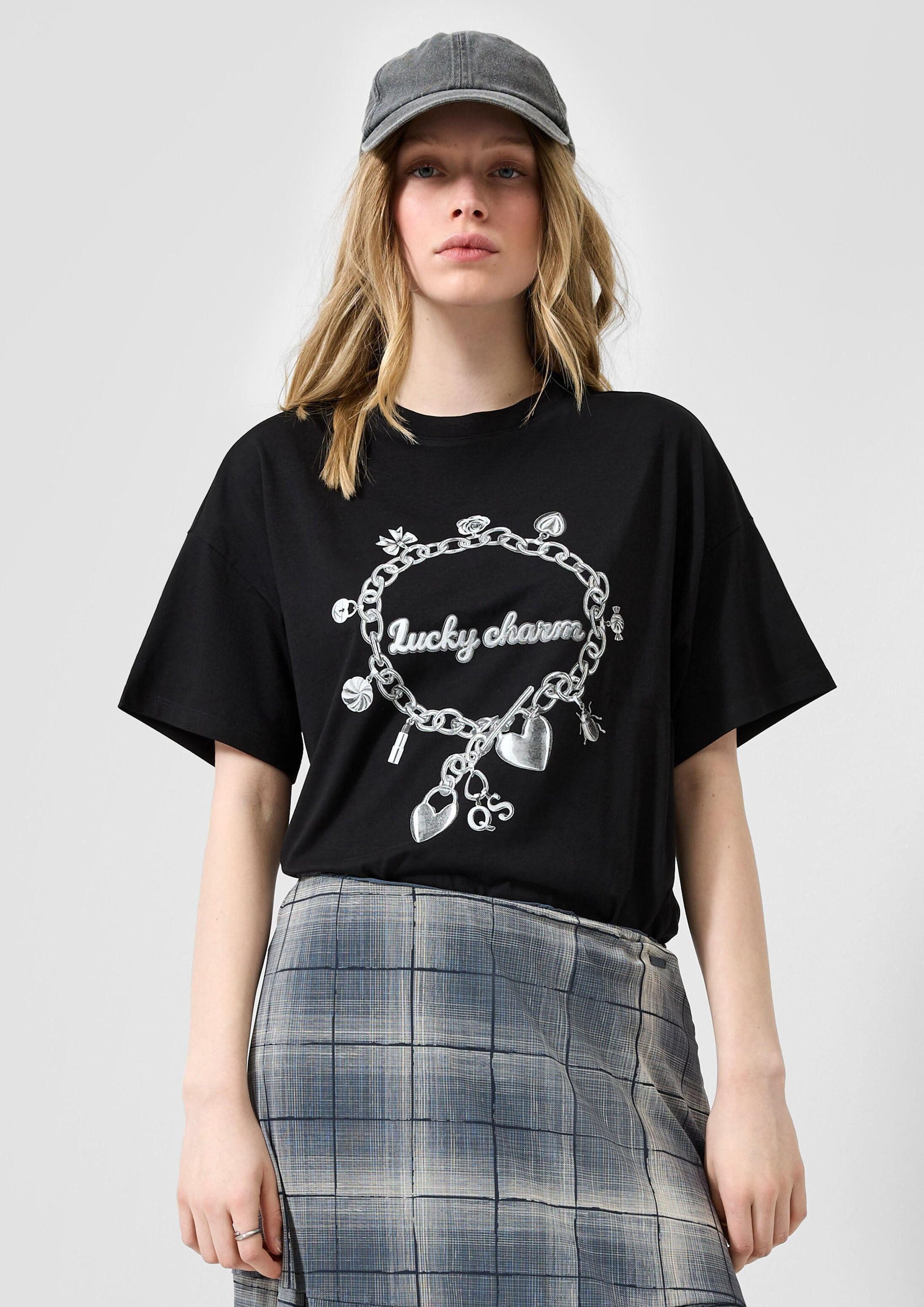 QS Kurzarmshirt T-Shirt Boyfriend-Shirt mit Frontprint