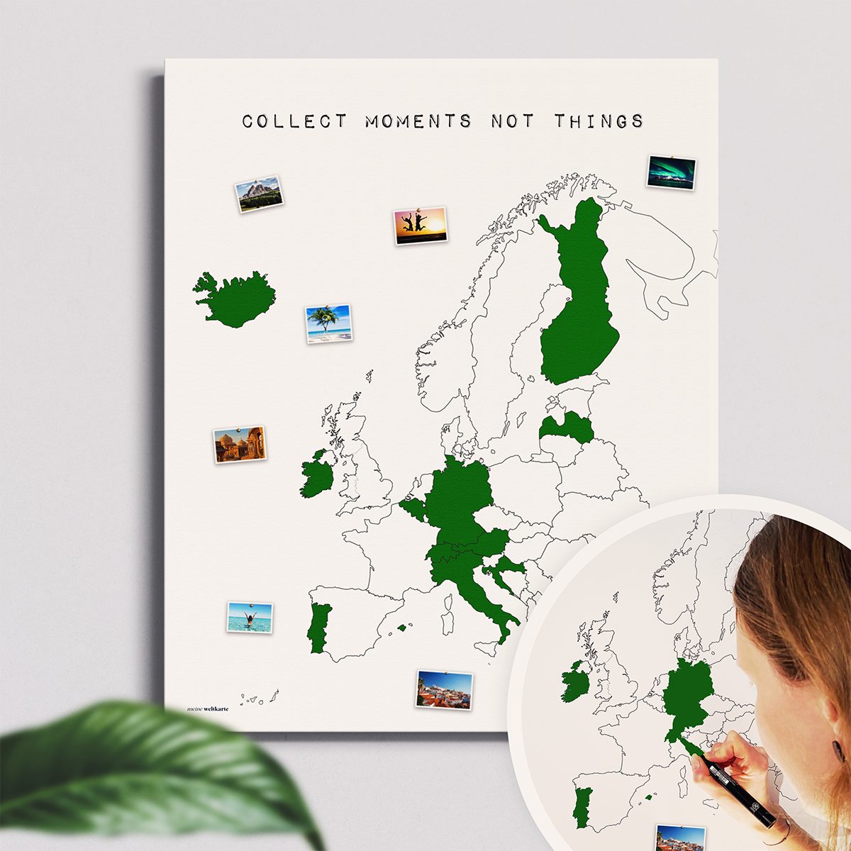 mw Leinwandbild Europakarte Collect Moments, Not Things zum Ausmalen, Europakarte, Originaltitel oder Wunschtitel; Leinwandposter oder Keilrahmen
