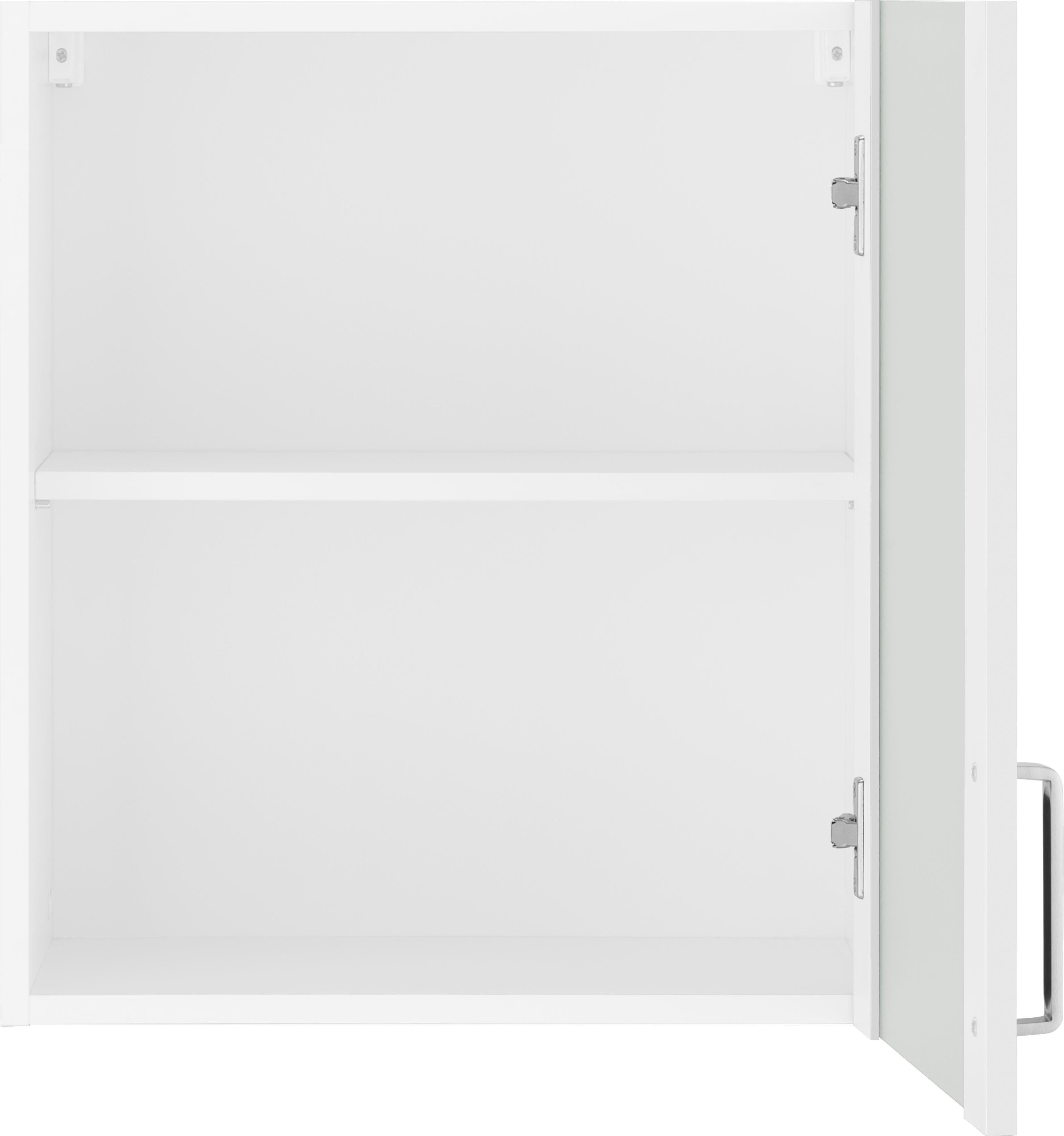 Front Husum mit Küchen weiß/weiß wiho Glaseinsatz Glashängeschrank