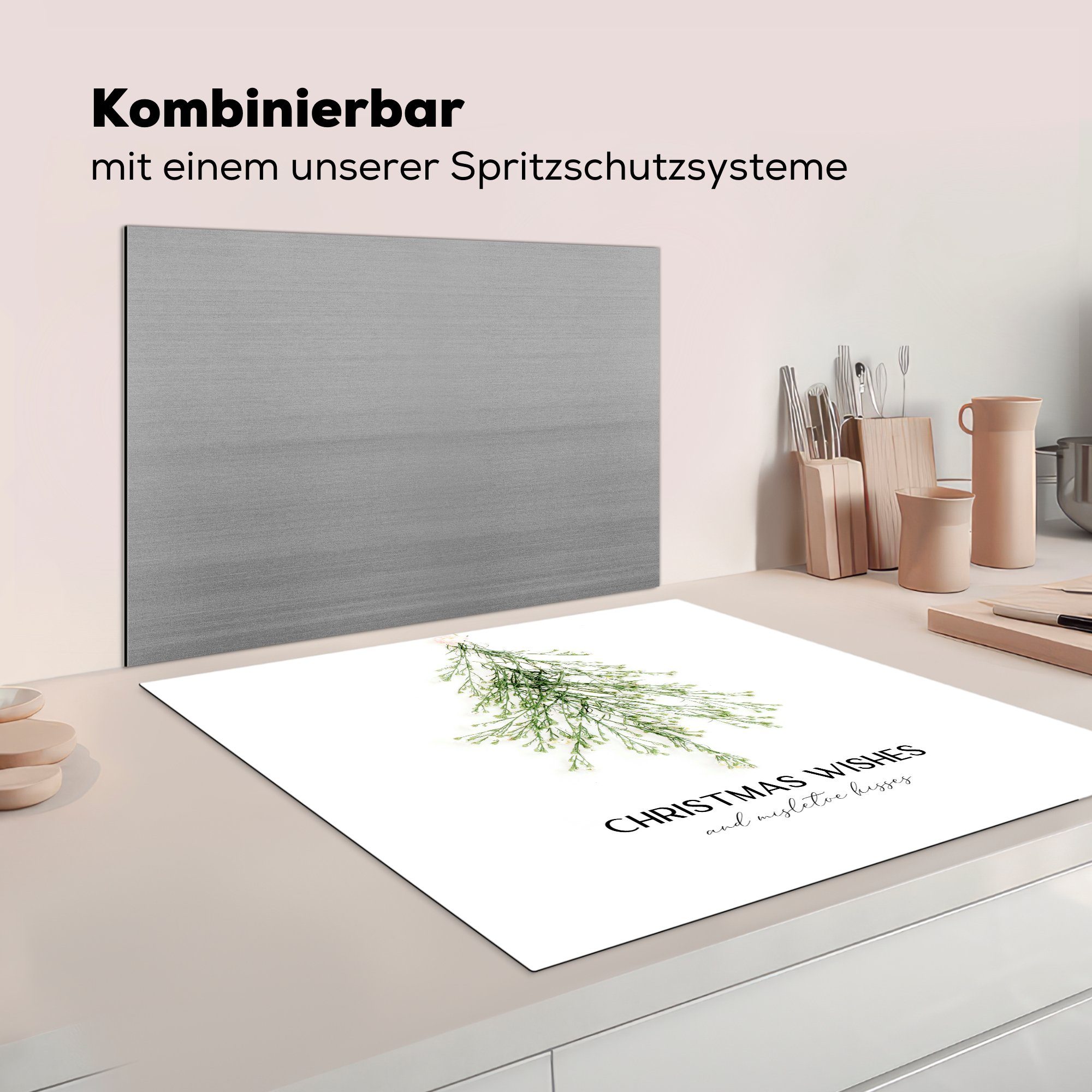 für (1 tlg), - küche Mistelzweig, Herdblende-/Abdeckplatte 78x78 cm, - Ceranfeldabdeckung, Baum Arbeitsplatte MuchoWow Vinyl, Winter