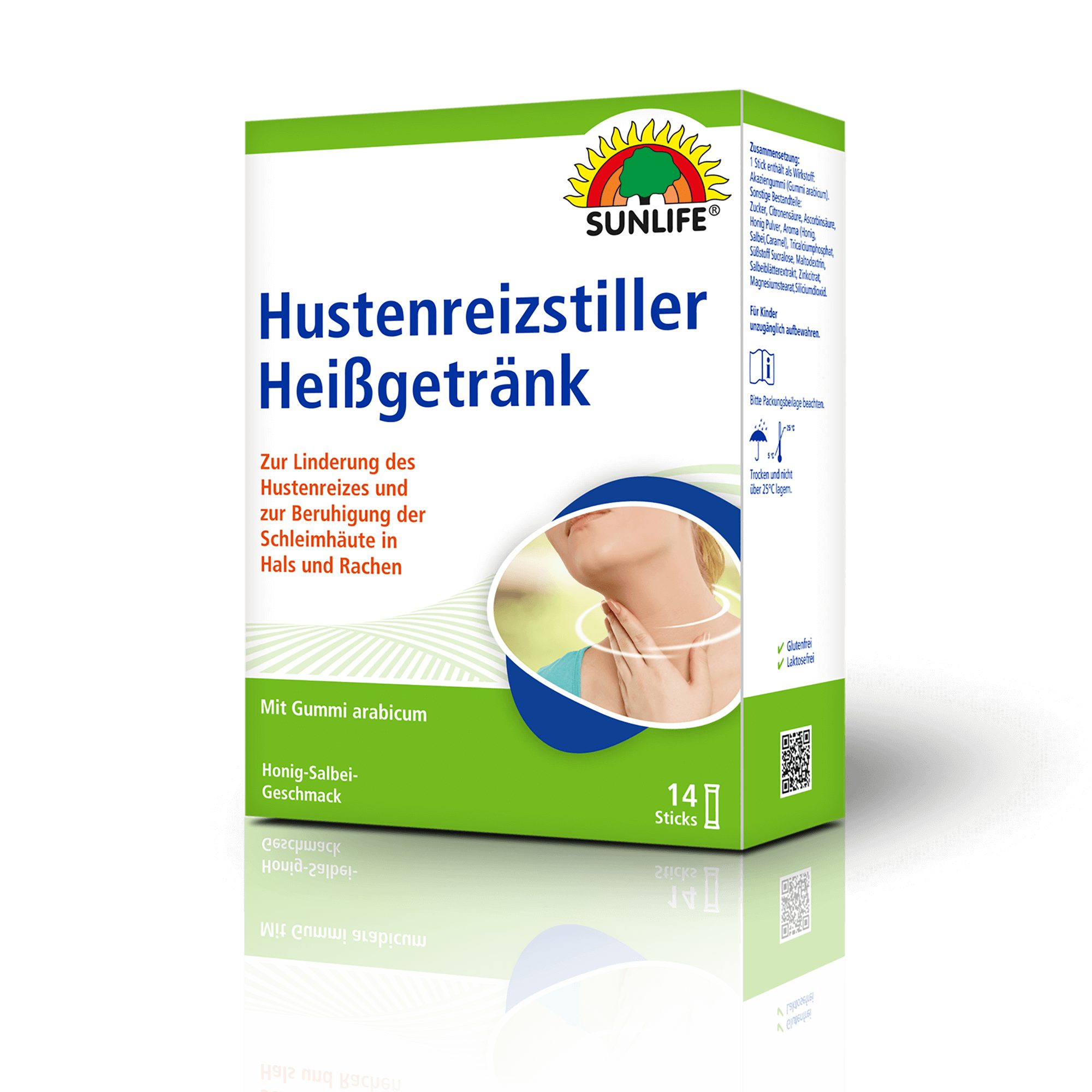 SUNLIFE SUNLIFE® Hustenreizstiller Heißgetränk 14 Sticks Erkältung Beruhigung 2 - 3 x täglich den Inhalt eines Sticks in einem Glas mit warmem Wasser (150 ml) auflösen, gut umrühren und ca. 5 Minuten im Glas quellen lassen