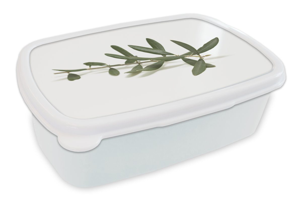 MuchoWow Lunchbox Olivenzweig auf weißem Hintergrund, Kunststoff, (2-tlg), Brotbox für Kinder und Erwachsene, Brotdose, für Jungs und Mädchen