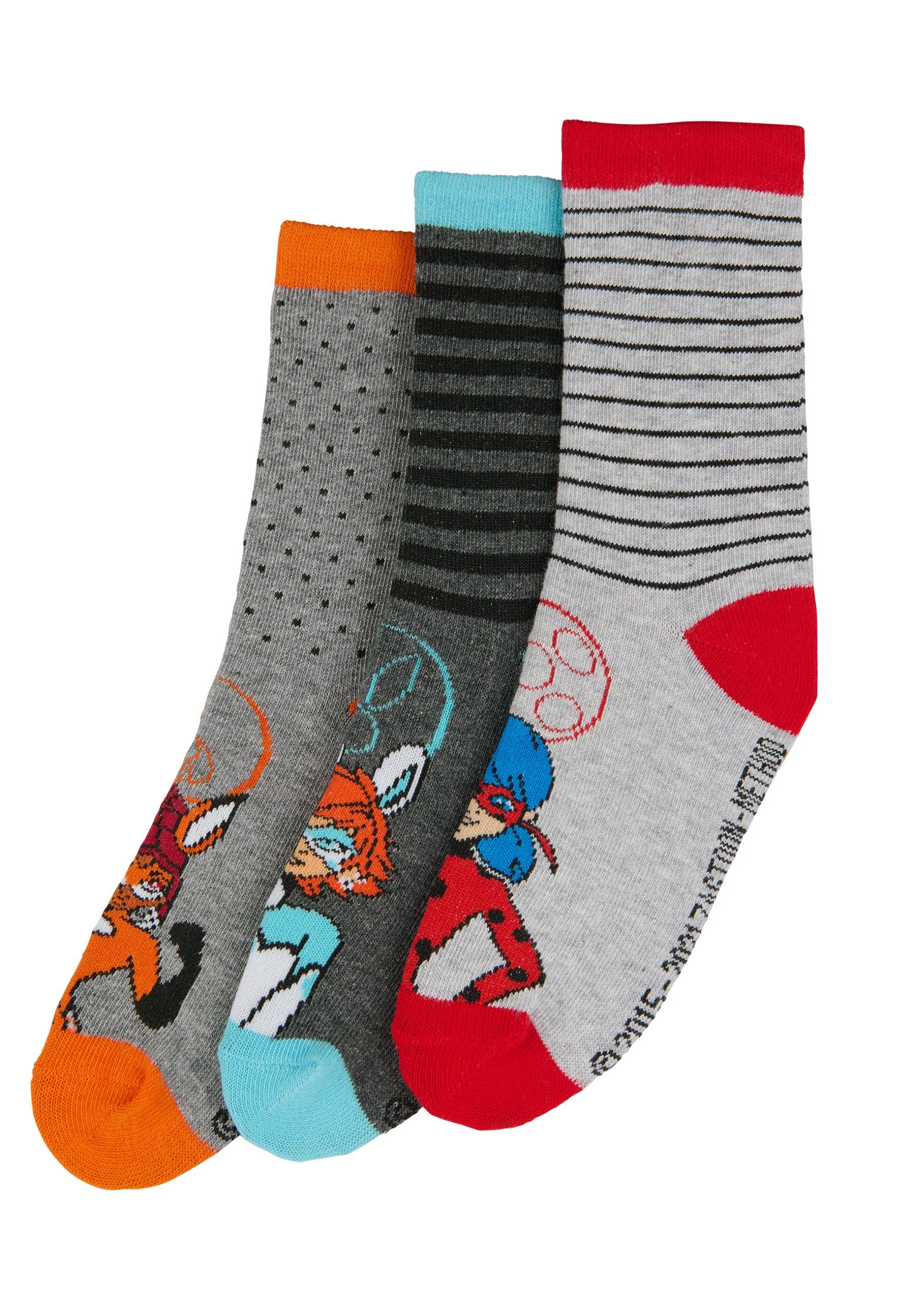 ONOMATO! Socken Miraculous Lady Bug Kinder Mädchen Socken 3er Pack (3-Paar)