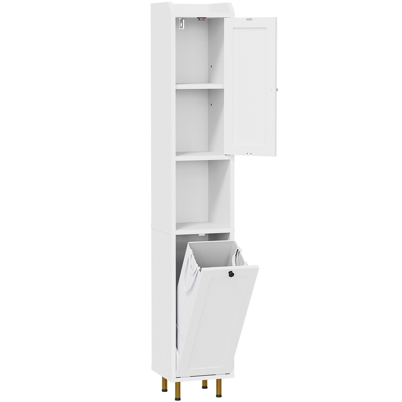 TLGREEN Badkommode Badezimmerschrank mit Wäschekorb, (37 L Wäschebeutel, Standschrank mit 4 Aufbewahrungszonen, 2 St), verstellbare Böden, 25 kg Tragkraft, Kipp – Bild 2 von 5