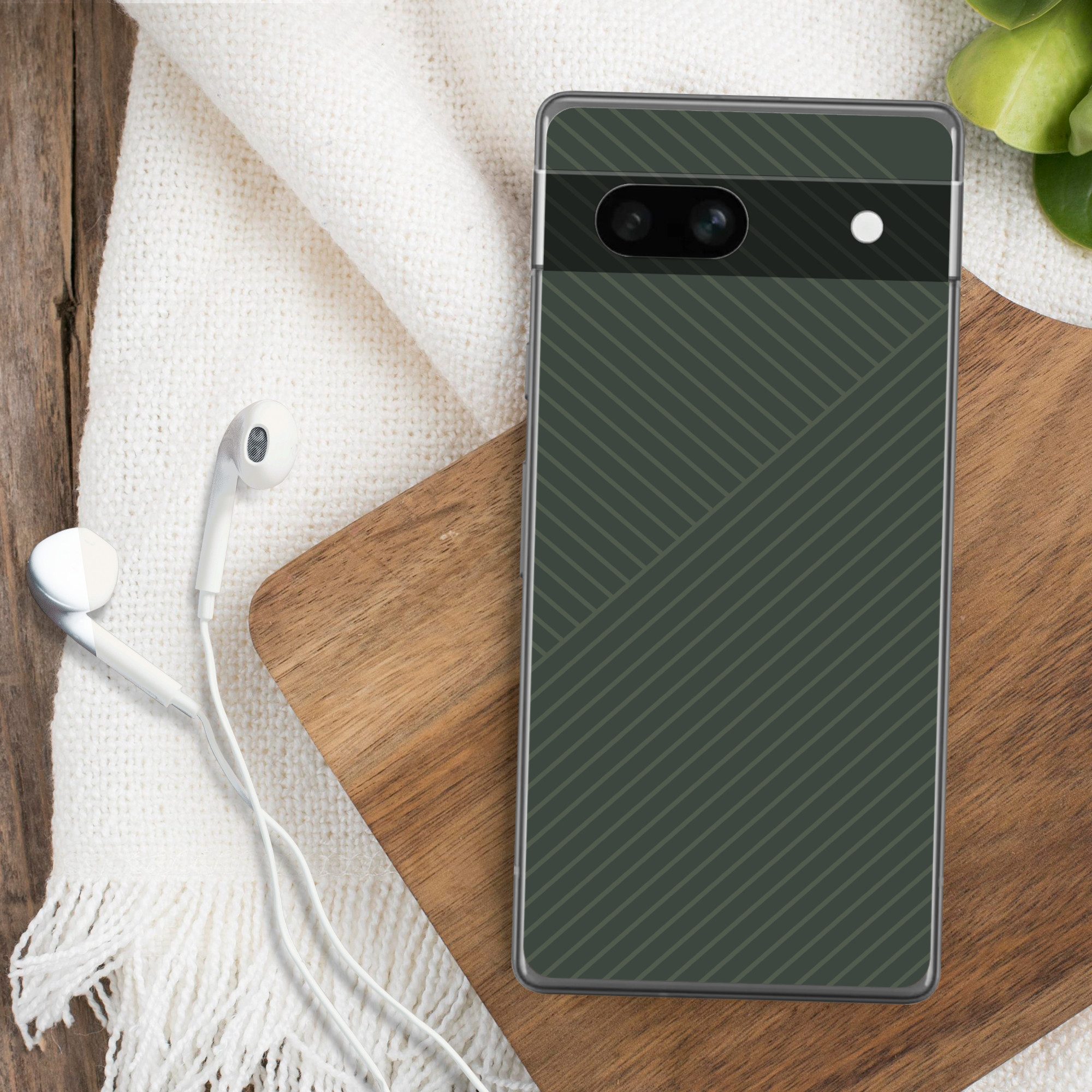 MuchoWow Handyhülle für Google Pixel 7a Linien - Abstrakt - Grün - Minimalistisch, Handy Case, Silikon, Bumper Case Dünn