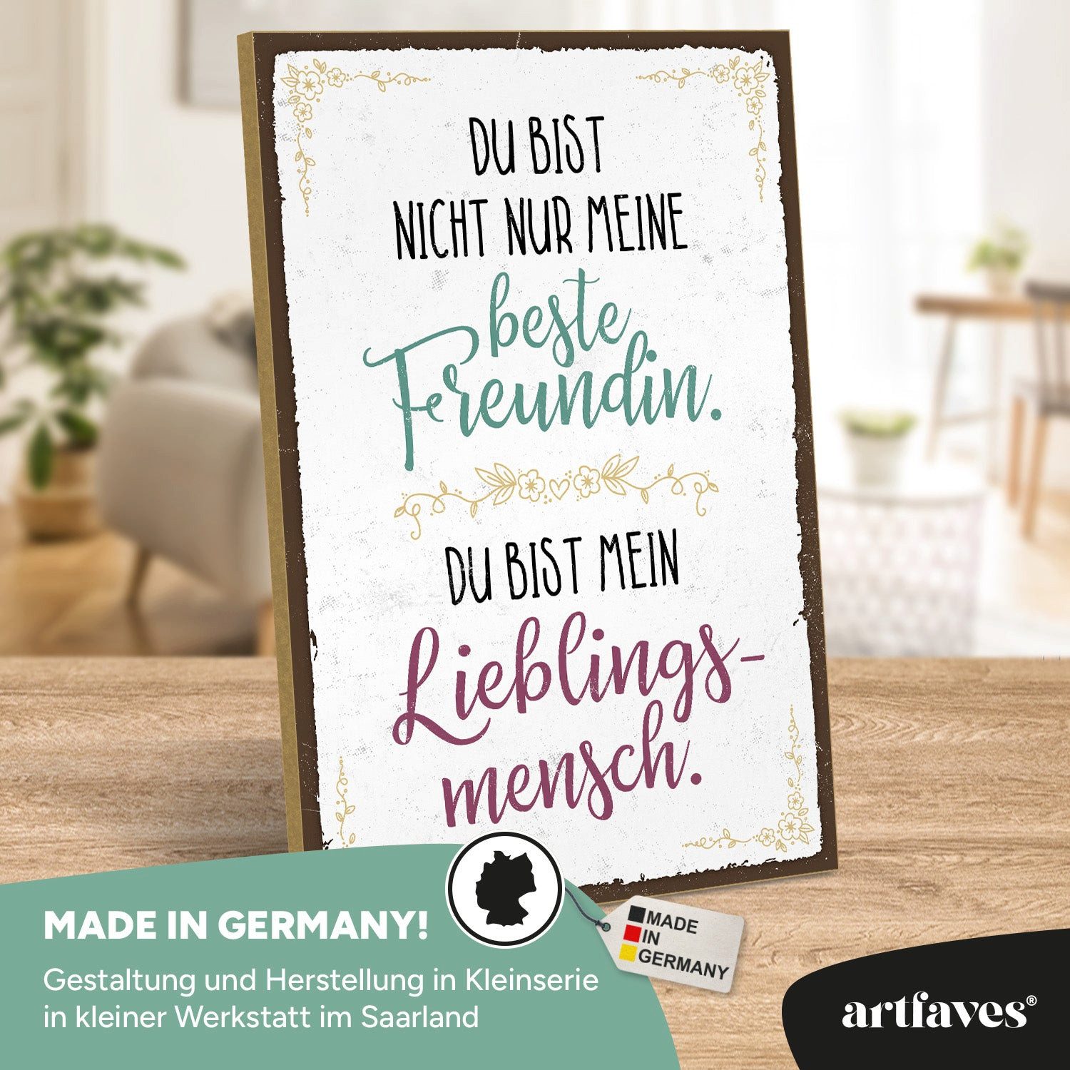 ARTFAVES Holzbild Schild mit Spruch - DU BIST MEIN LIEBLINGSMENSCH - Hochzeit, Valentins