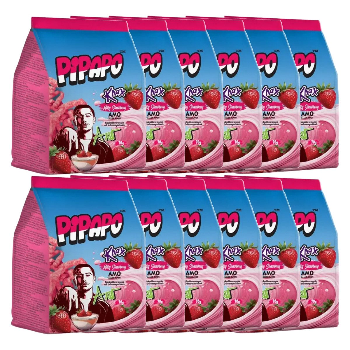 PIPAPO Knabberei, Pipapo Knax Mais Chips Milky Strawberry Maiserzeugnis 70g 12er Pack