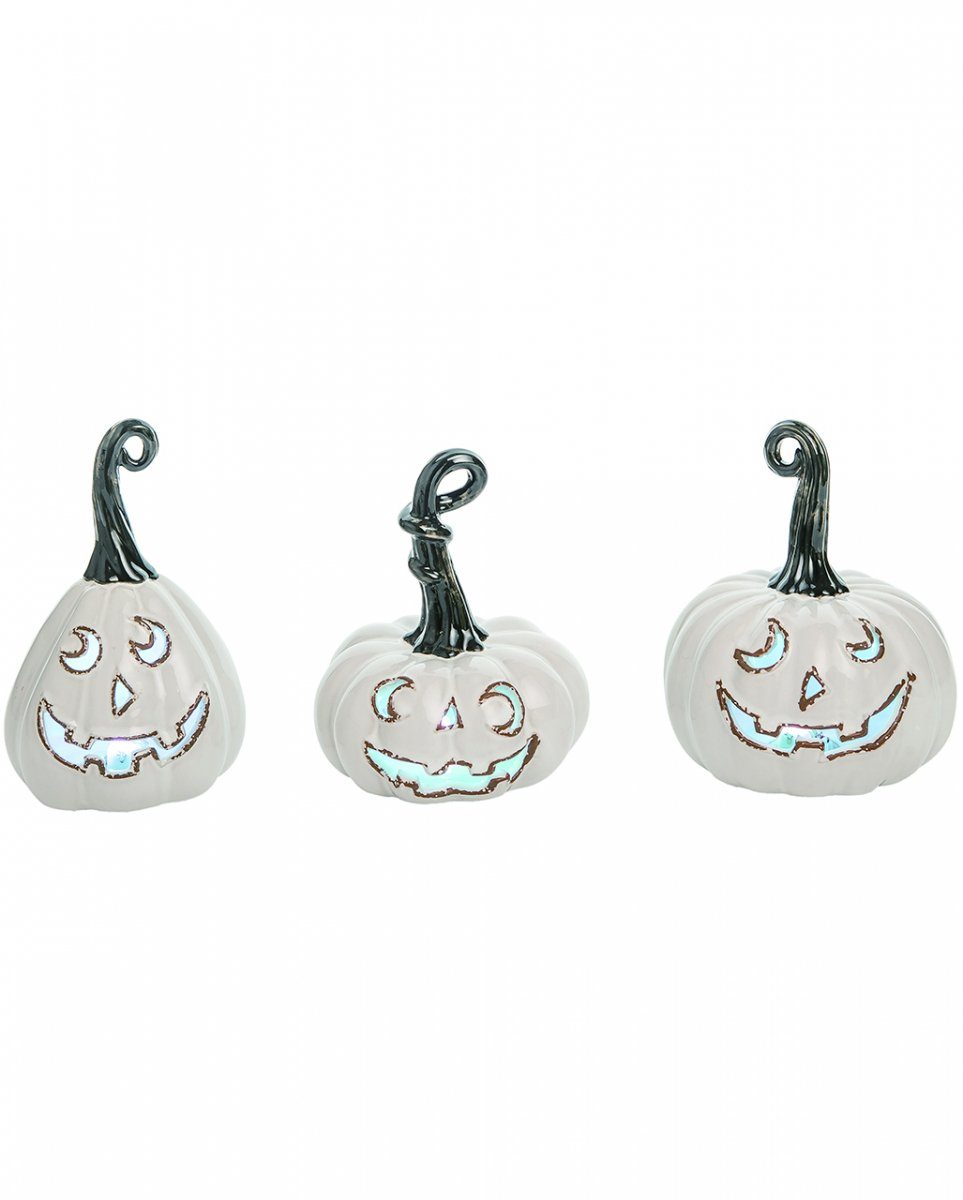 Horror-Shop Dekoobjekt Weißer Vintage Keramik Halloween Kürbis mit LED Be