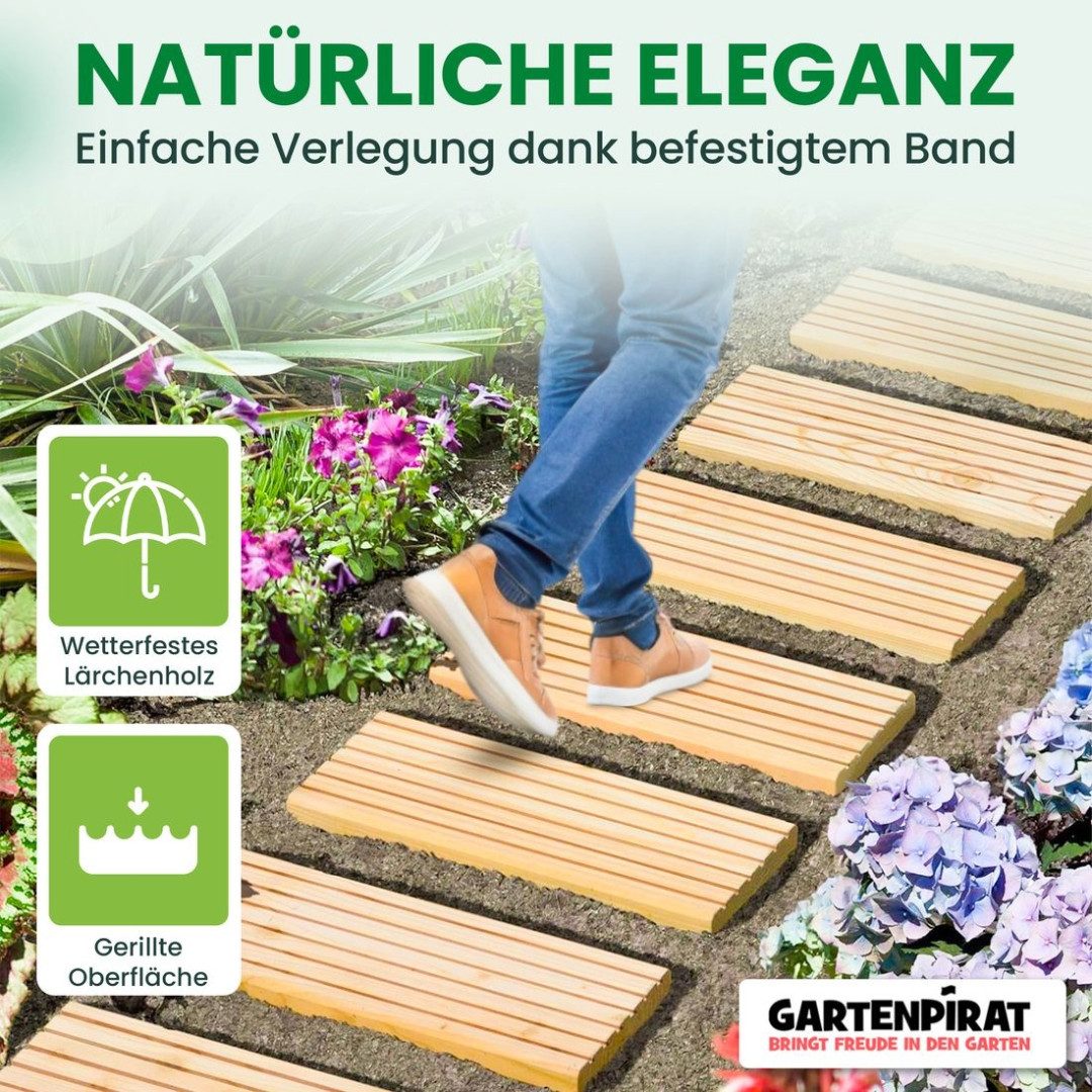 Gartenpirat Holzfliesen Lärche Rollweg Gartentritte Fliesen Weg im Garten