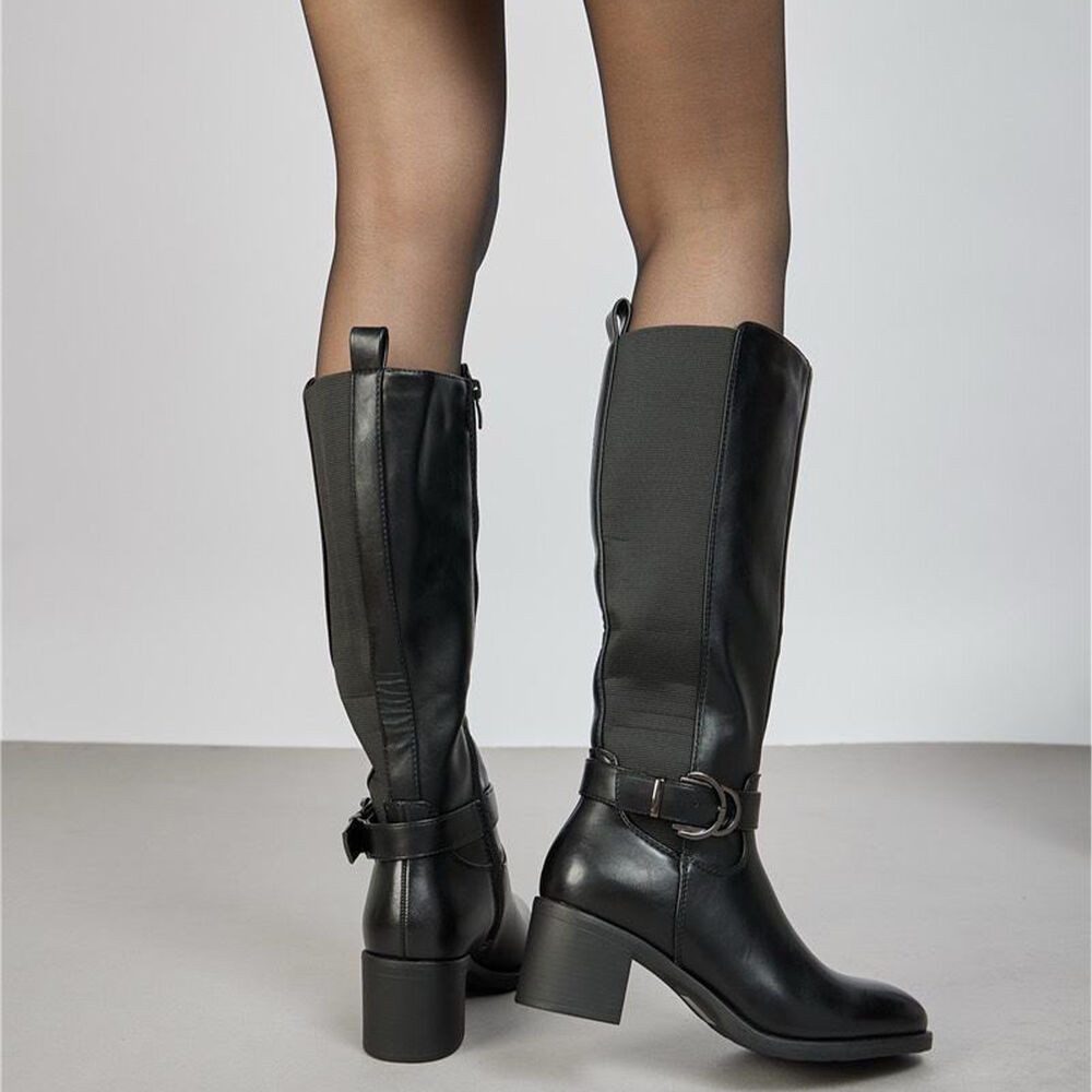 Ital-Design Damen Stiefel mit Gürtelschnalle und Blockabsatz Stiefel (90109953) Blockabsatz Stiefel in Schwarz