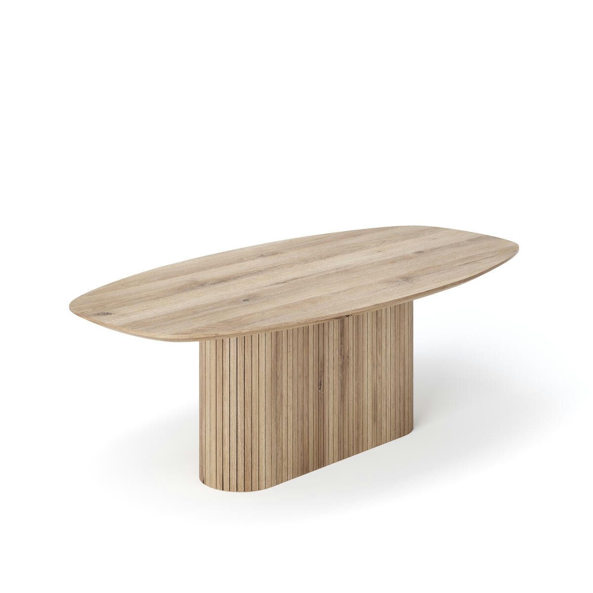 Rellgo Esstisch aus Eiche, Ovaler Massivholztisch Luna – Skandinavisches Design, Rechteck-Gestell aus Eiche, Schweizer Kante, Geölt & handgefertigt