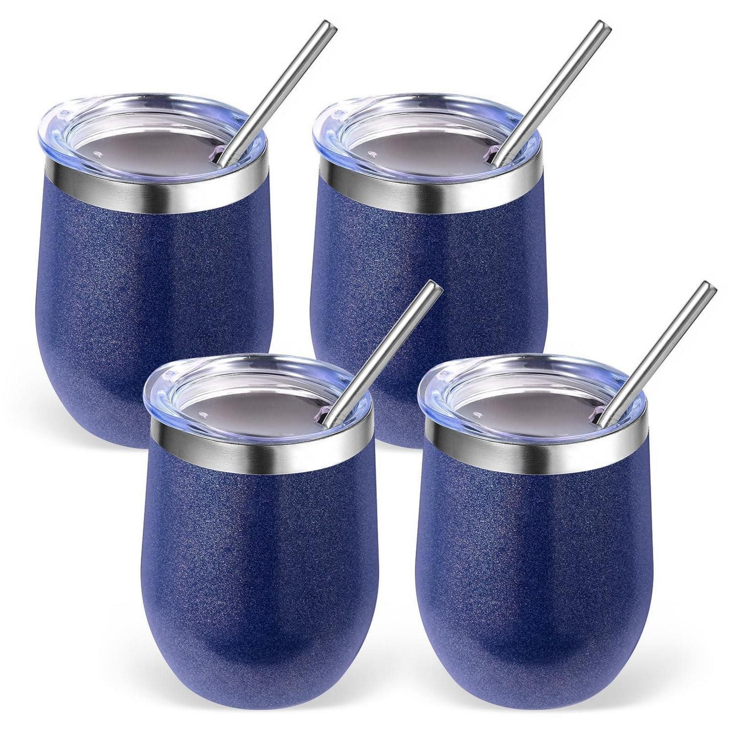 LuxusKollektion Weinglas Edelstahl Weinbecher 4er Set mit Deckel, Metall