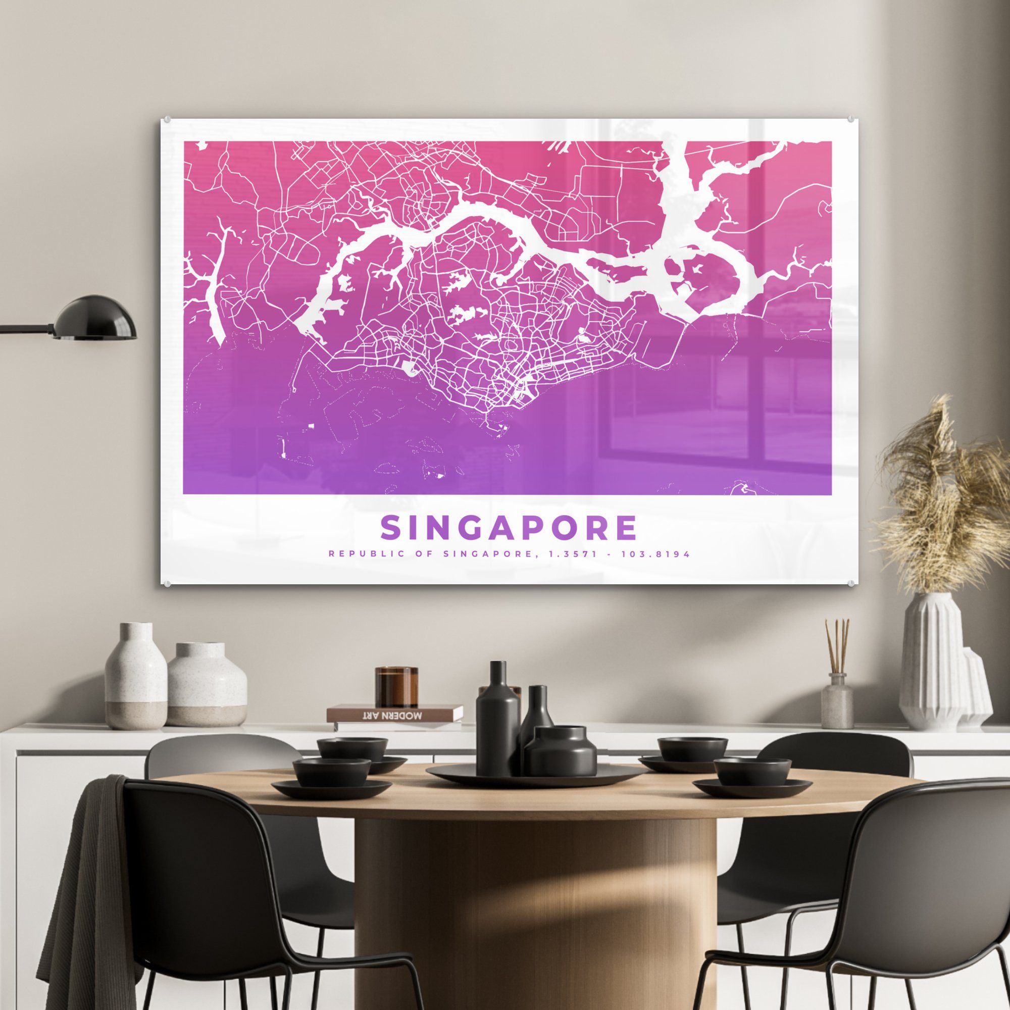 MuchoWow Acrylglasbild Wohnzimmer St), Stadt - Karte, Singapur - Schlafzimmer & Acrylglasbilder (1