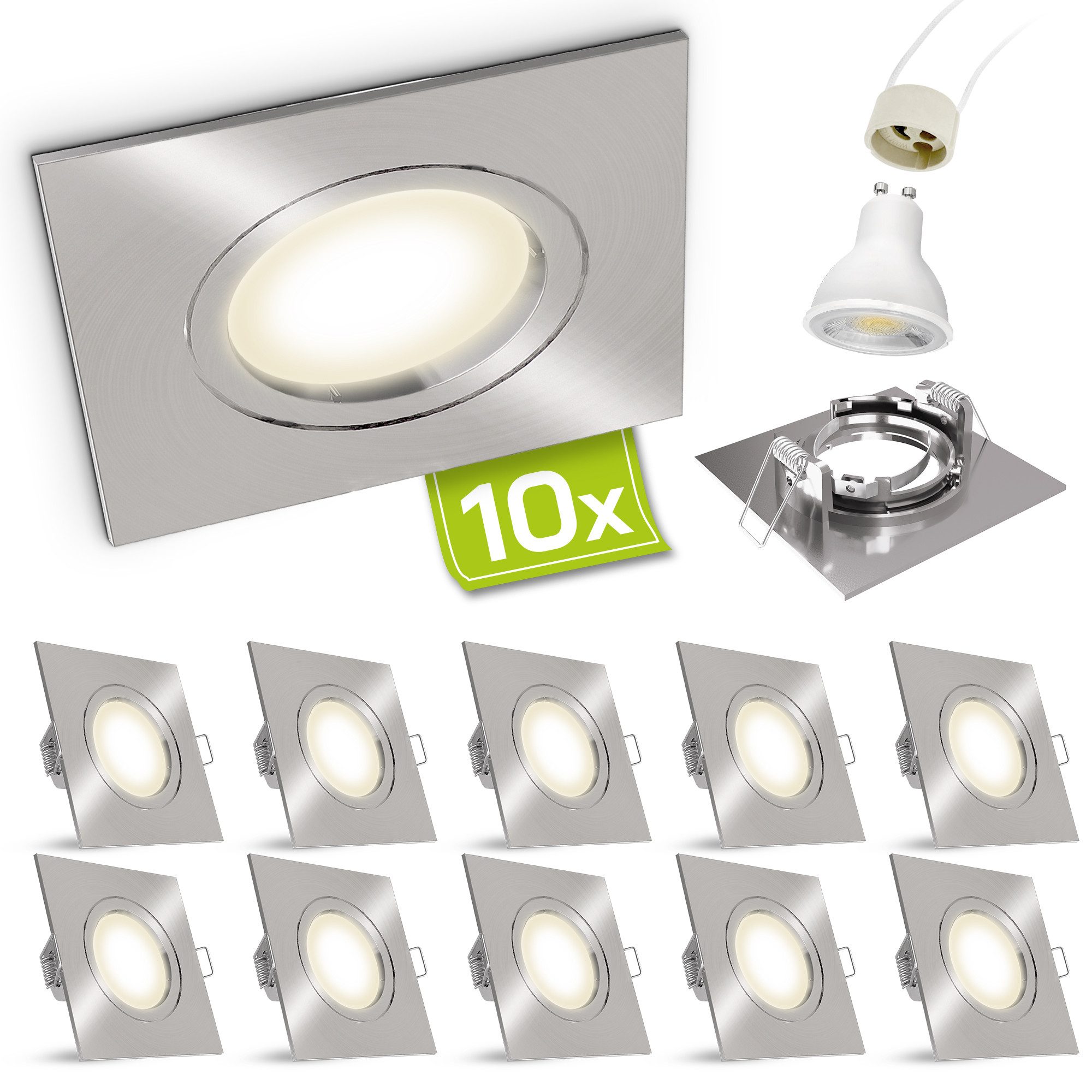 linovum LED Einbaustrahler 10 x LED Einbaustrahler neutralweiss GU10 3W 230V, Neutralweiß
